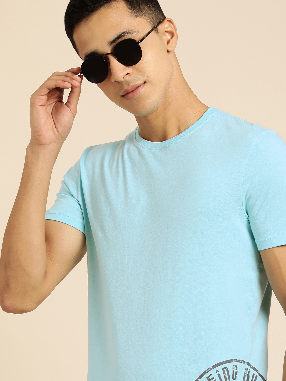 

Being Human Men Turquoise Blue Brand Logo Printed Pure Cotton T-shirt