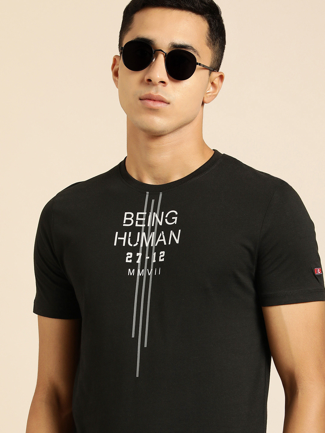 

Being Human Men Black Brand Logo Printed Pure Cotton T-shirt