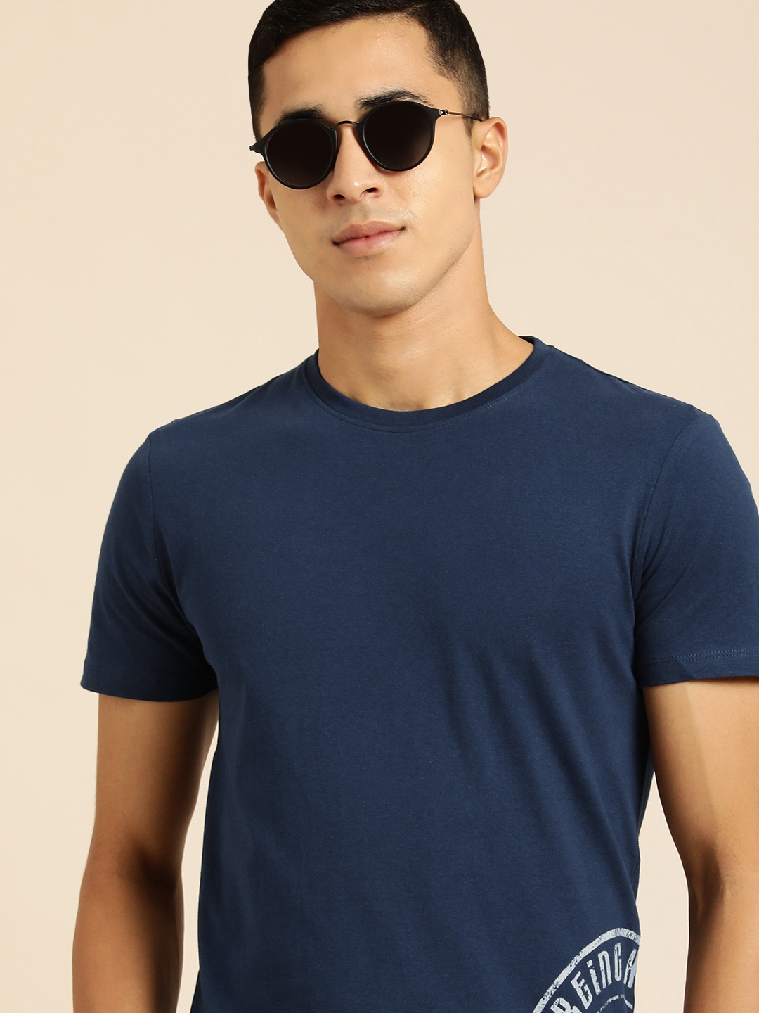 

Being Human Men Navy Blue Brand Logo Printed Pure Cotton T-shirt