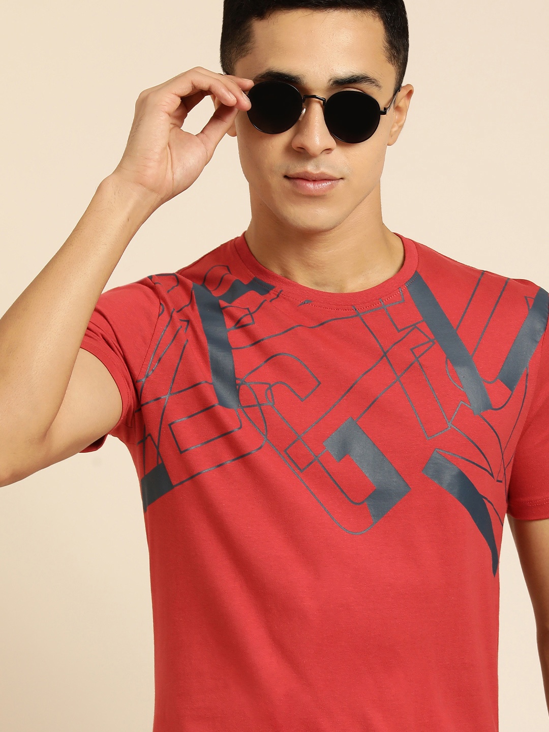 Being Human Men Rust Red Typography Printed Pure Cotton T-shirt