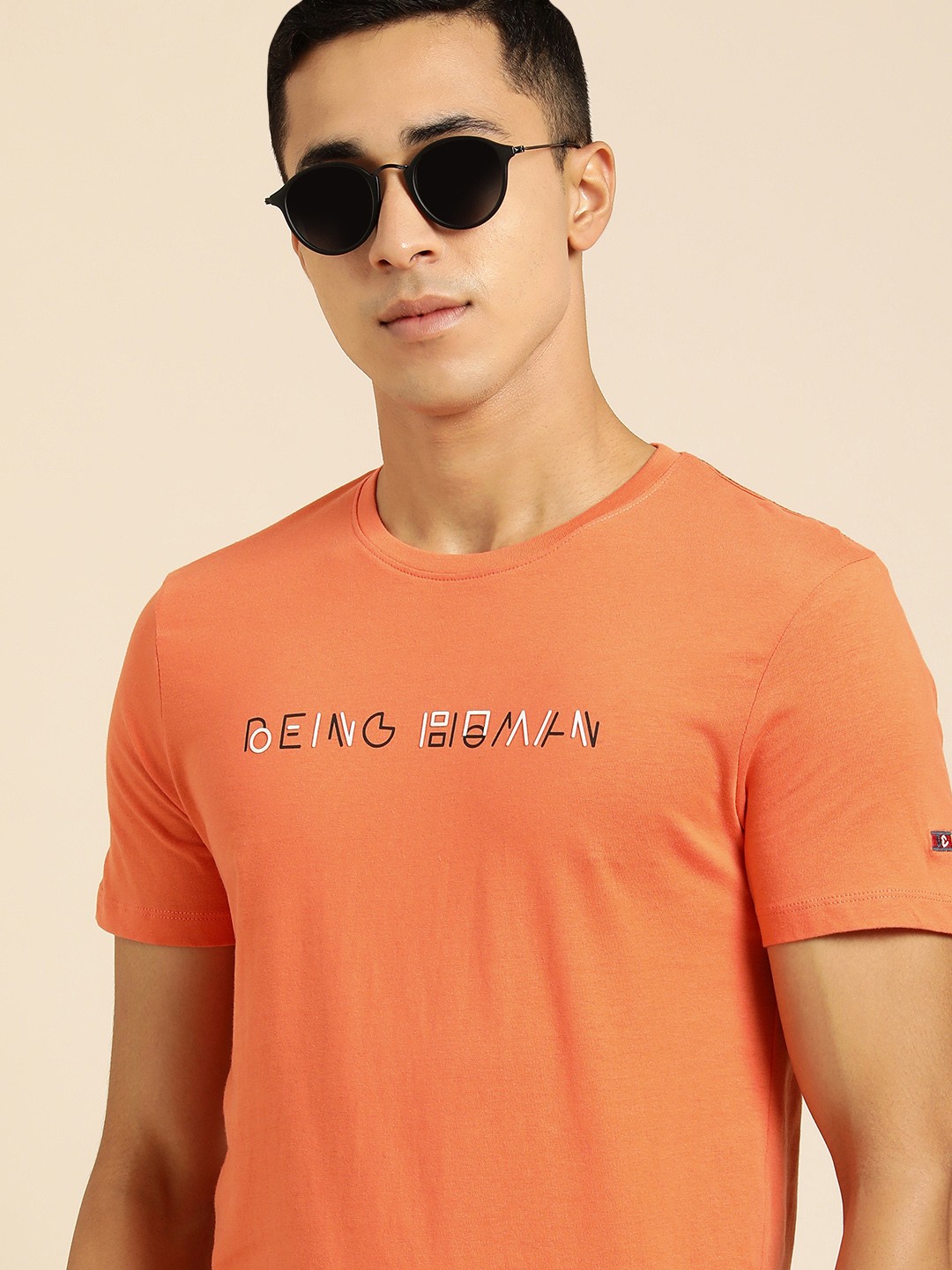 

Being Human Men Orange Brand Logo Printed Pure Cotton T-shirt