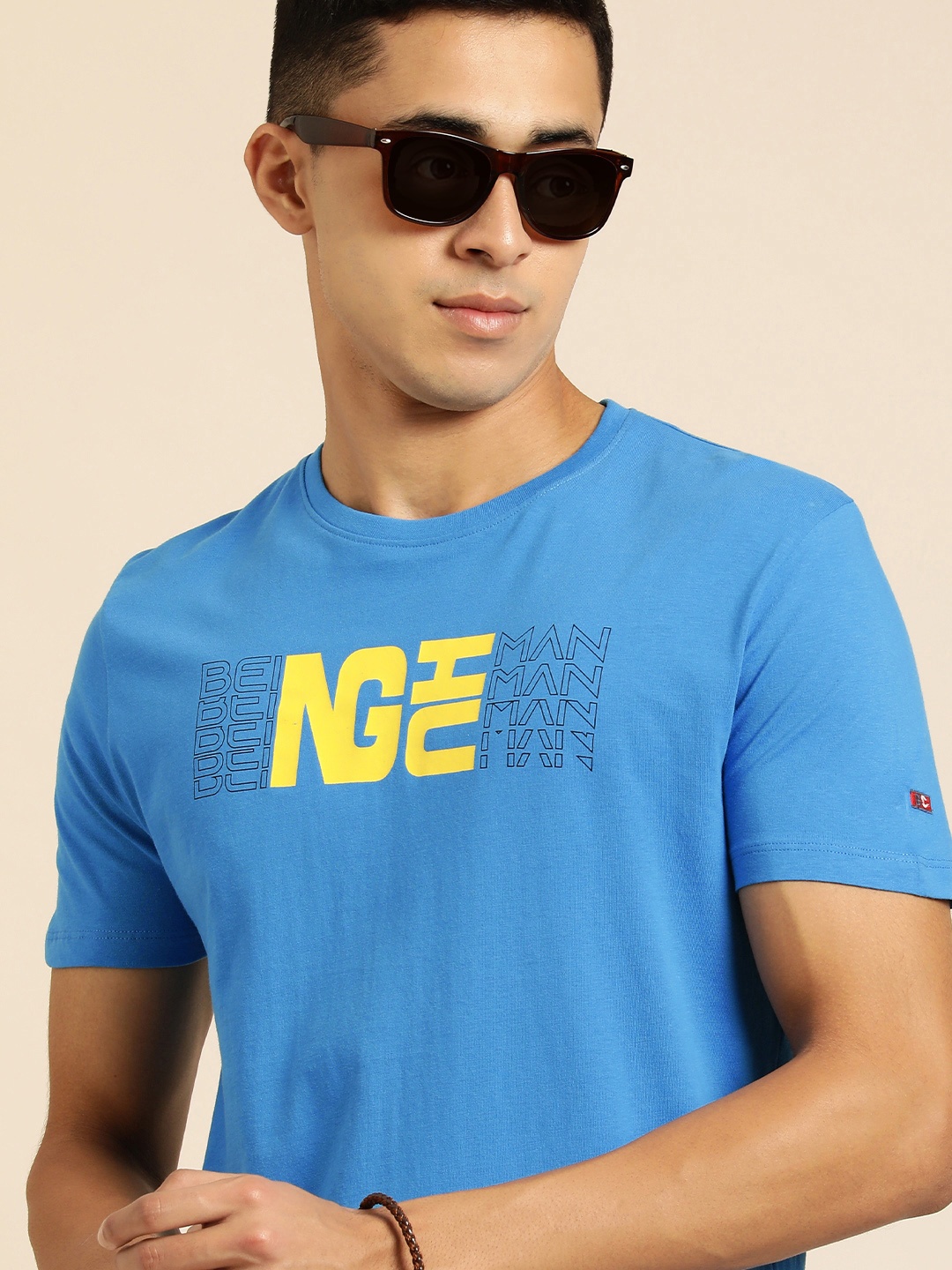 

Being Human Men Blue & Yellow Typography Printed Pure Cotton T-shirt