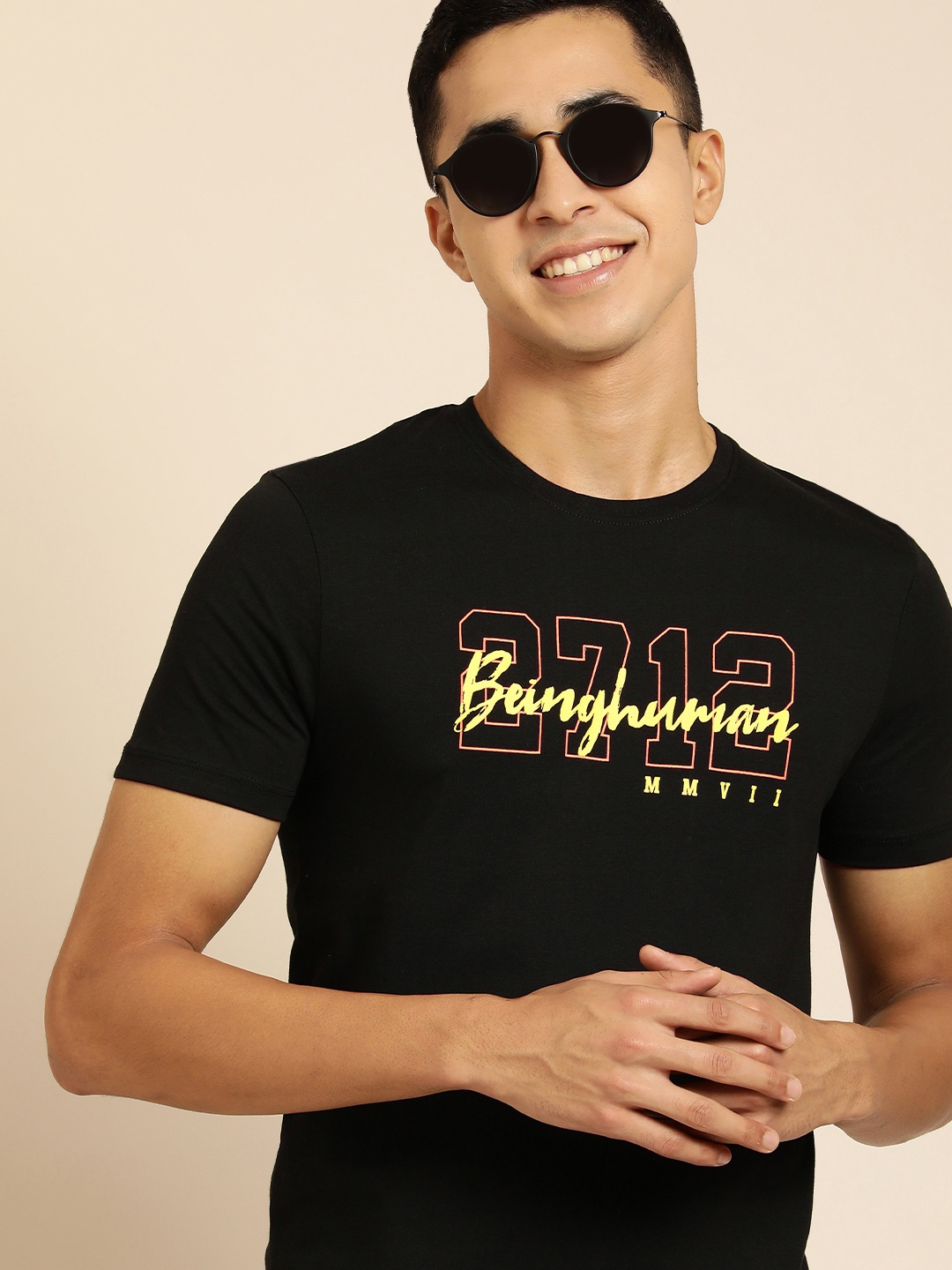 

Being Human Men Black Brand Logo Printed Pure Cotton T-shirt