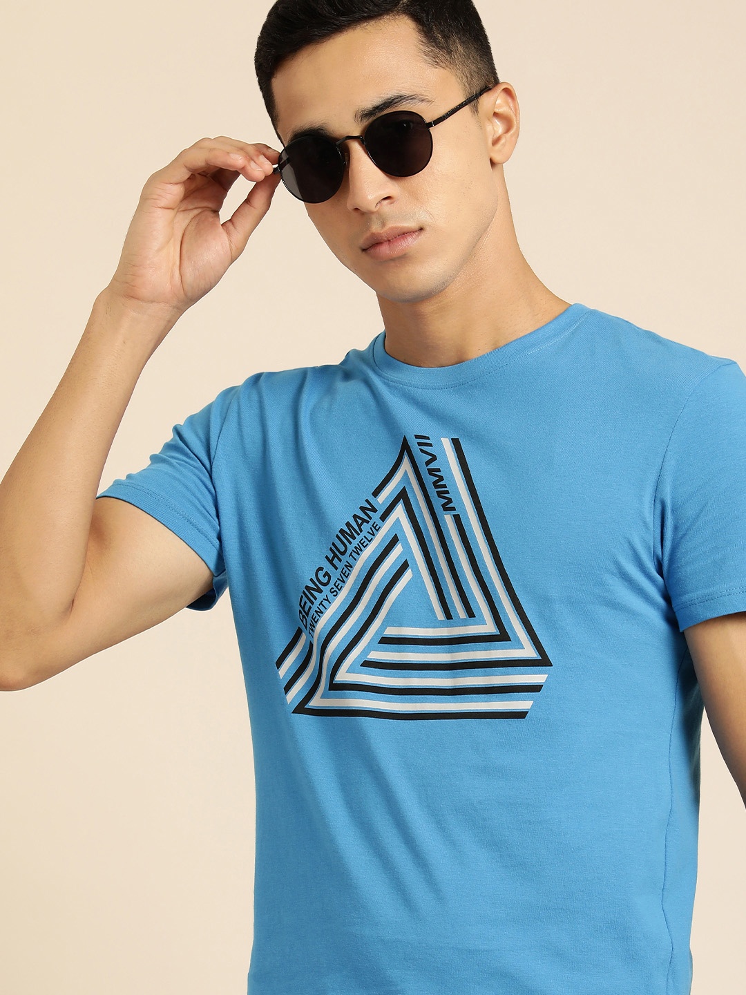 

Being Human Men Blue Printed Pure Cotton T-shirt