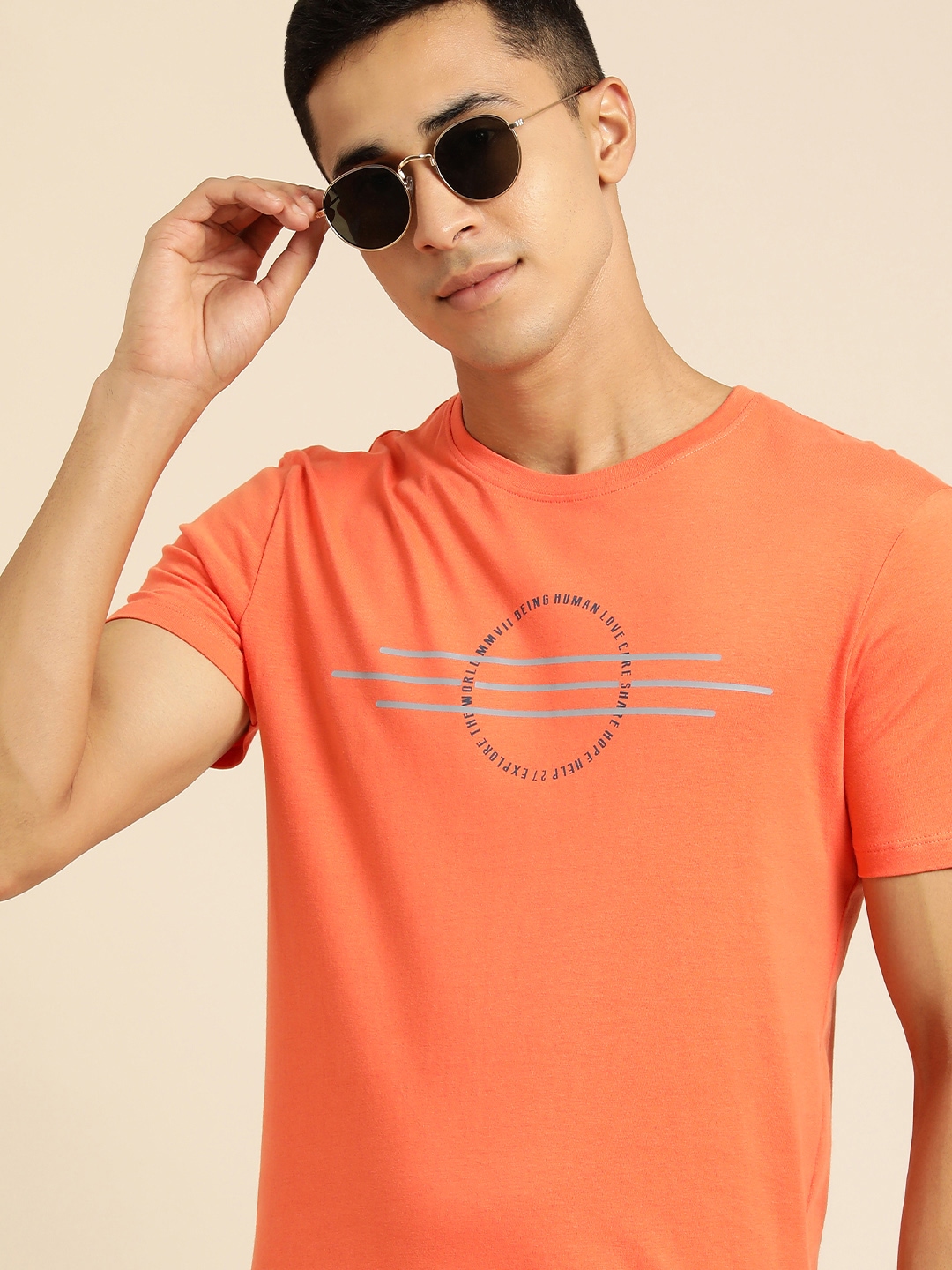 

Being Human Men Orange Typography Printed Pure Cotton T-shirt