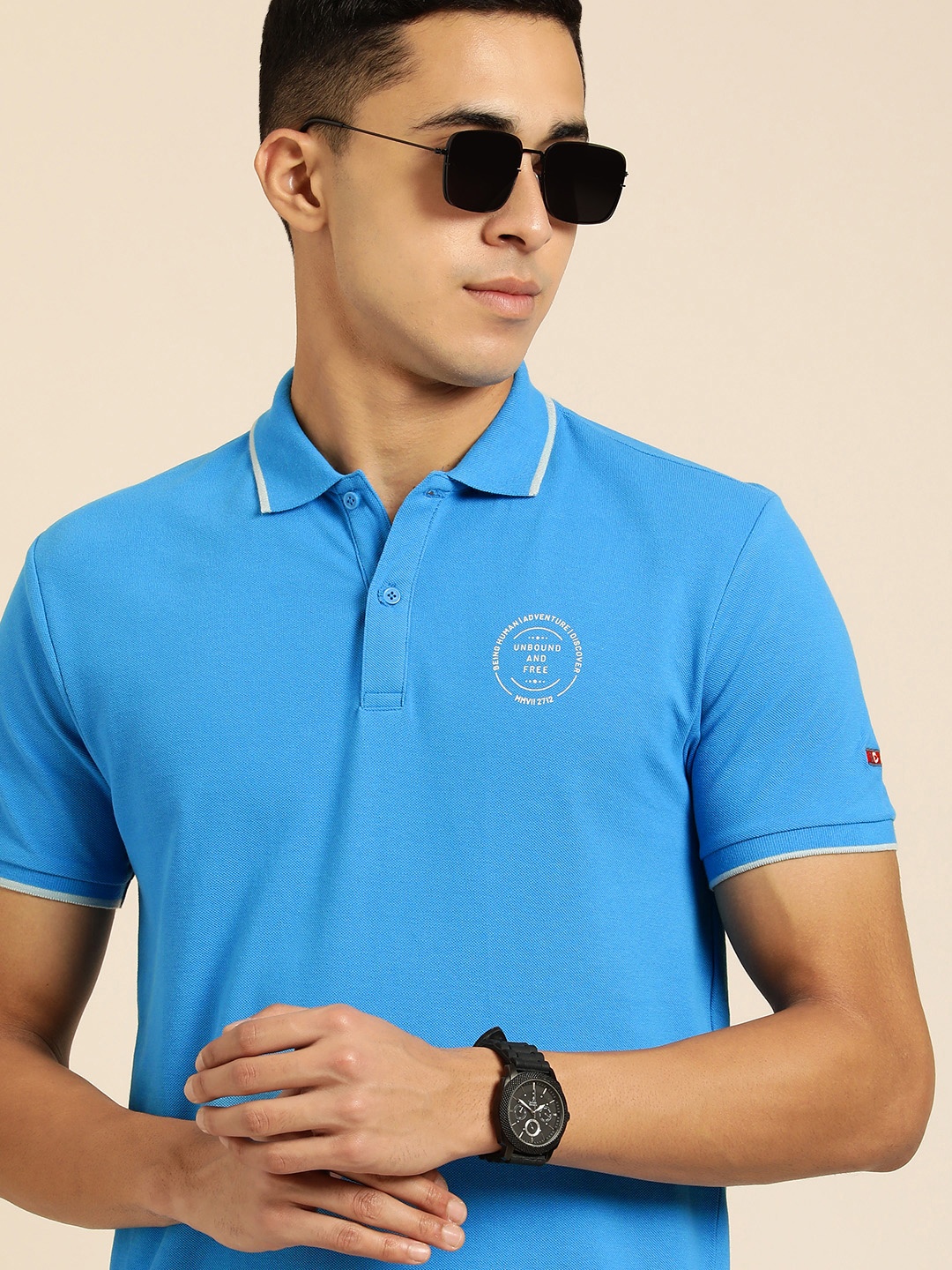 

Being Human Men Blue Pure Cotton Polo Collar T-shirt