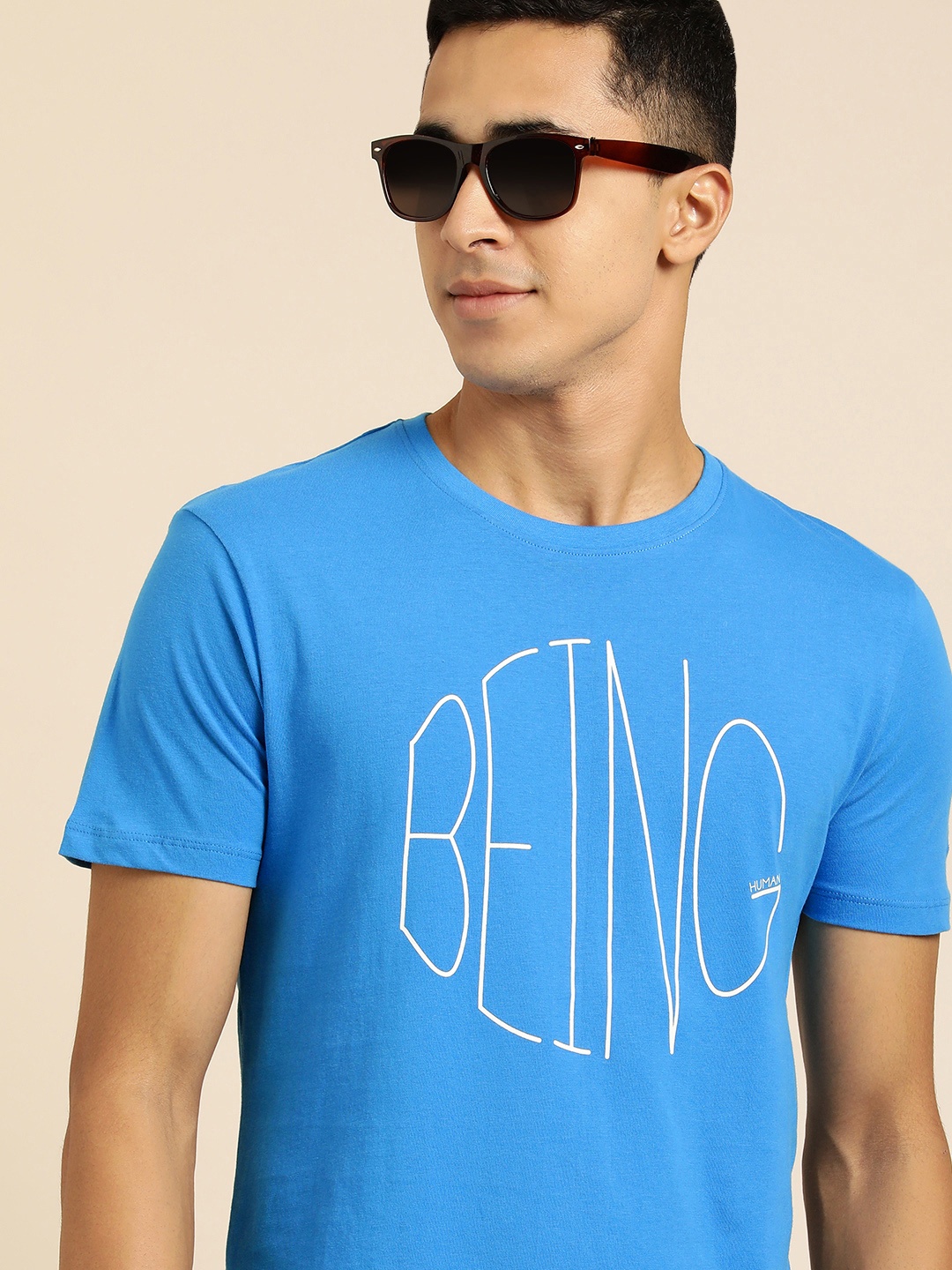 

Being Human Men Blue & White Typography Printed Pure Cotton T-shirt