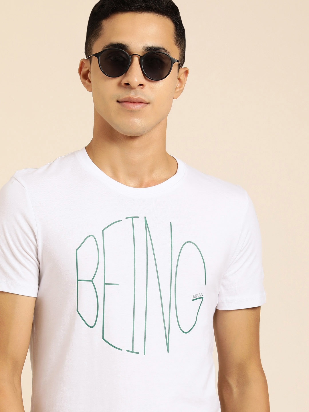 

Being Human Men White & Blue Brand Logo Printed T-shirt