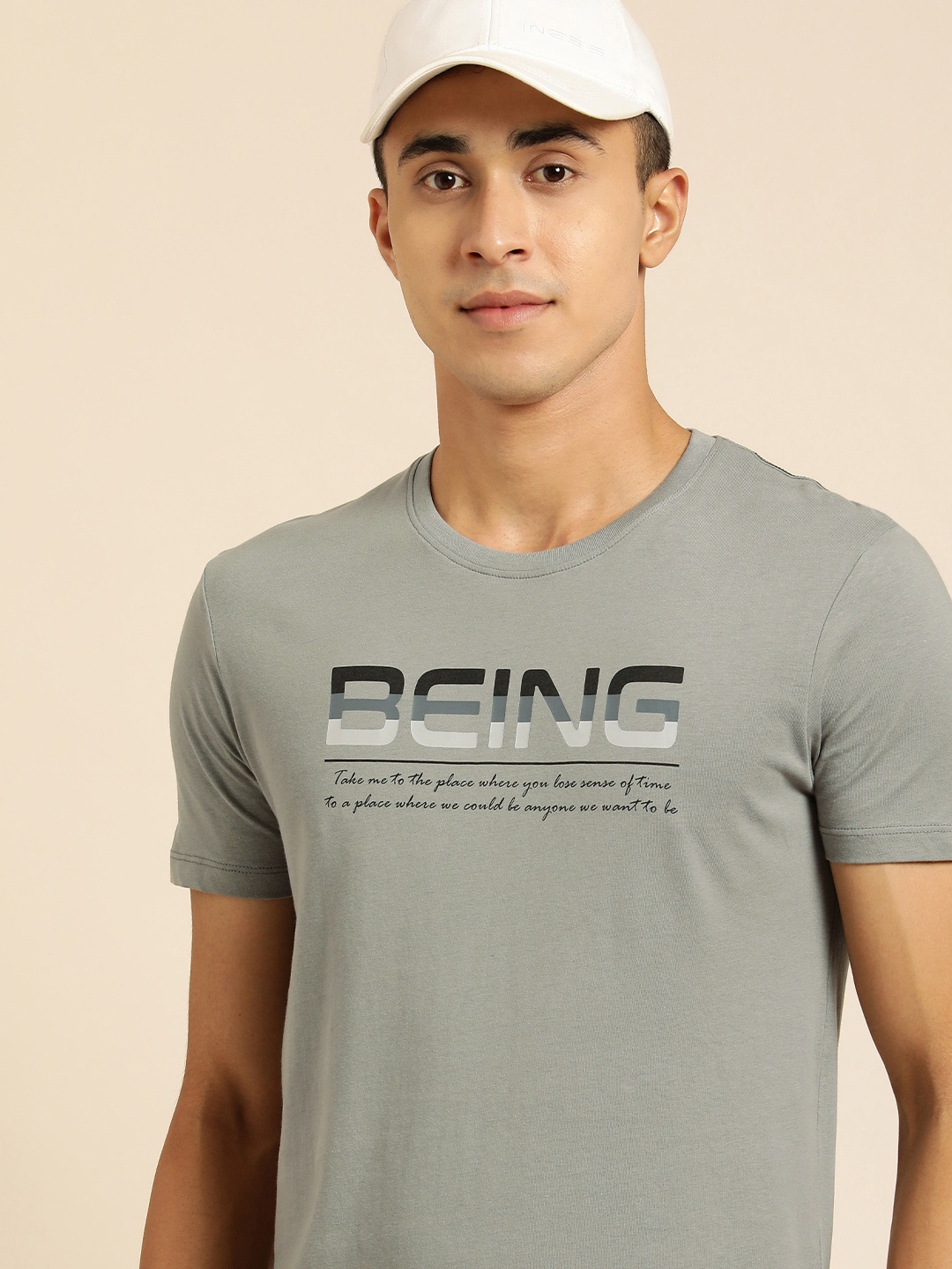 

Being Human Men Grey Typography Printed Pure Cotton T-shirt