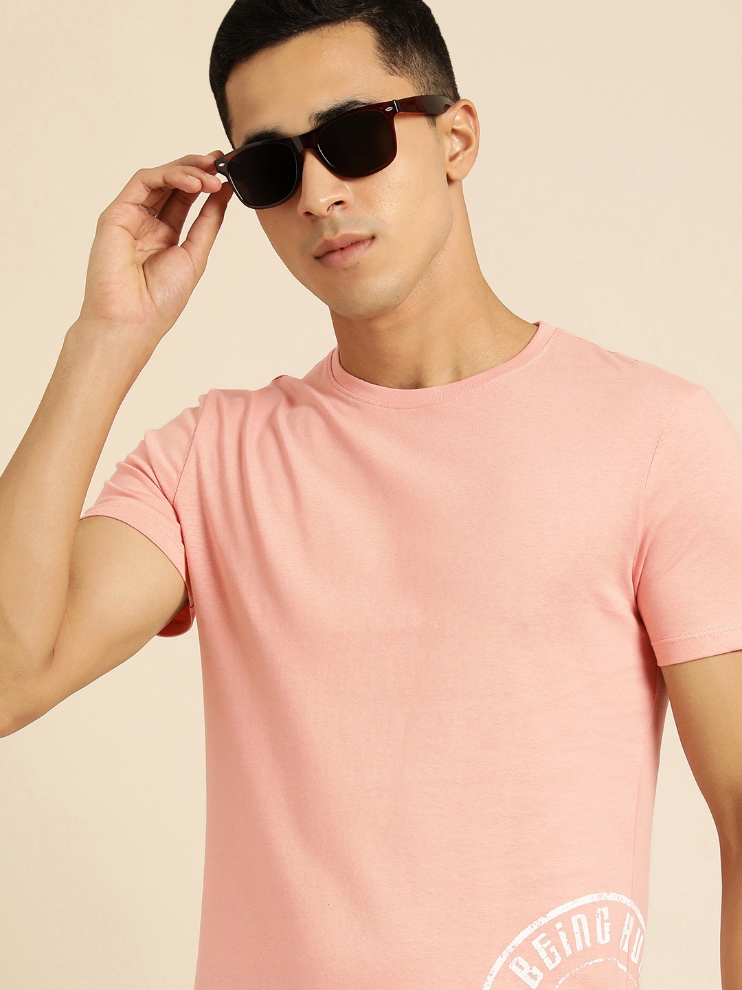 

Being Human Men Peach-Coloured Typography Printed Pure Cotton T-shirt