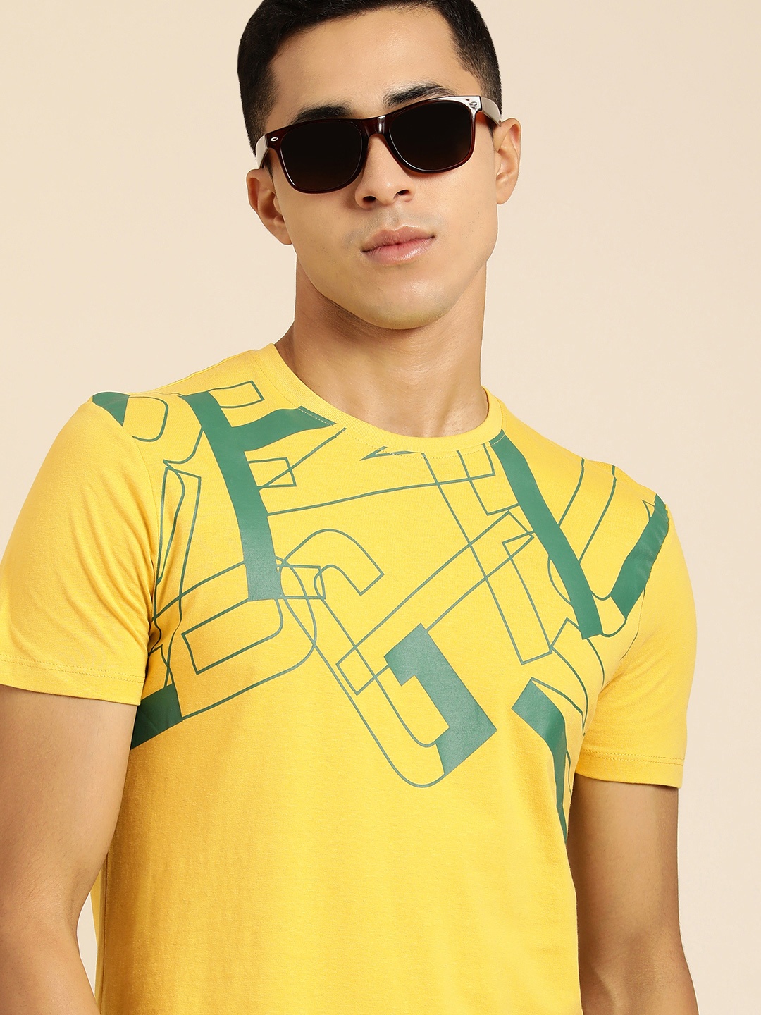Being Human Men Yellow Typography Printed Pure Cotton T-shirt