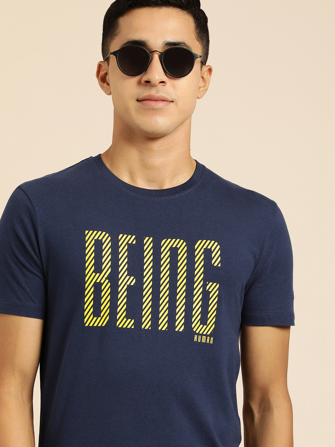 

Being Human Men Navy Blue Brand Logo Printed Pure Cotton T-shirt