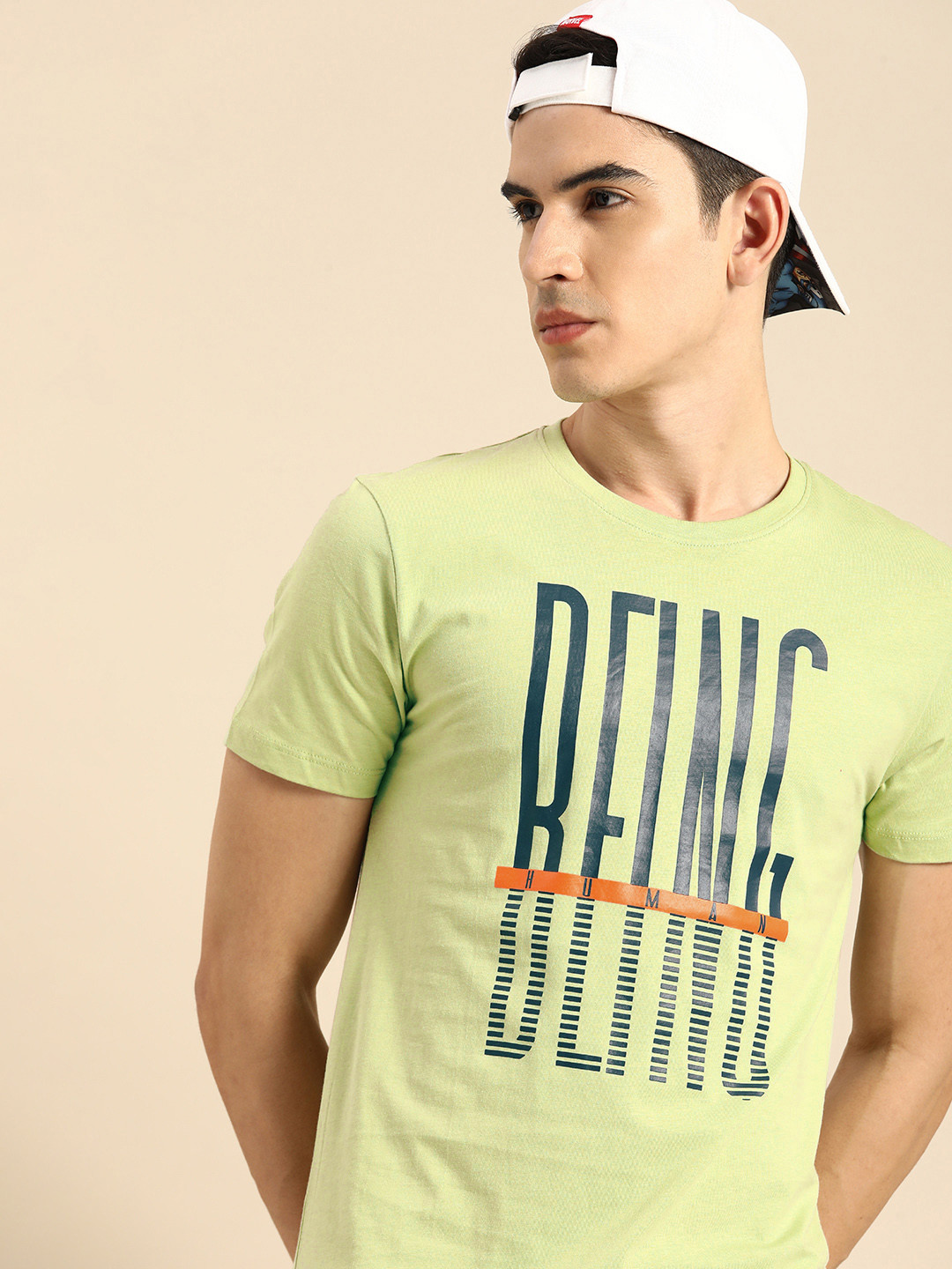 

Being Human Men Green Brand Logo Printed Pure Cotton T-shirt