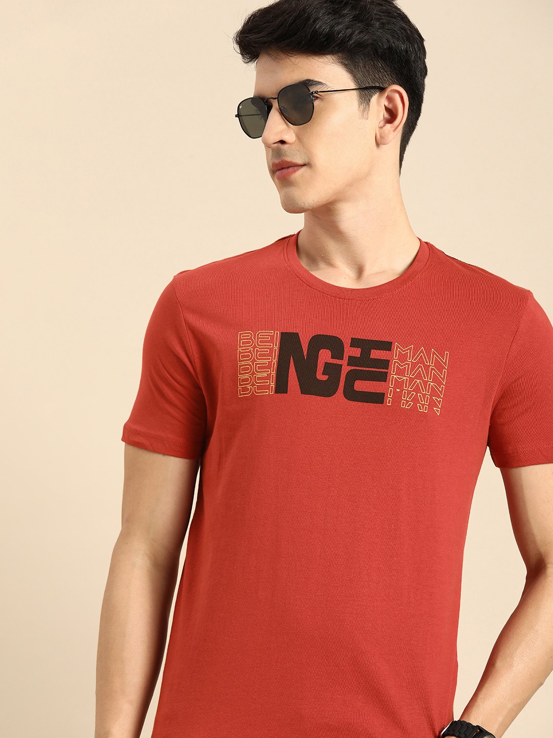 

Being Human Men Red Brand Logo Printed Pure Cotton T-shirt