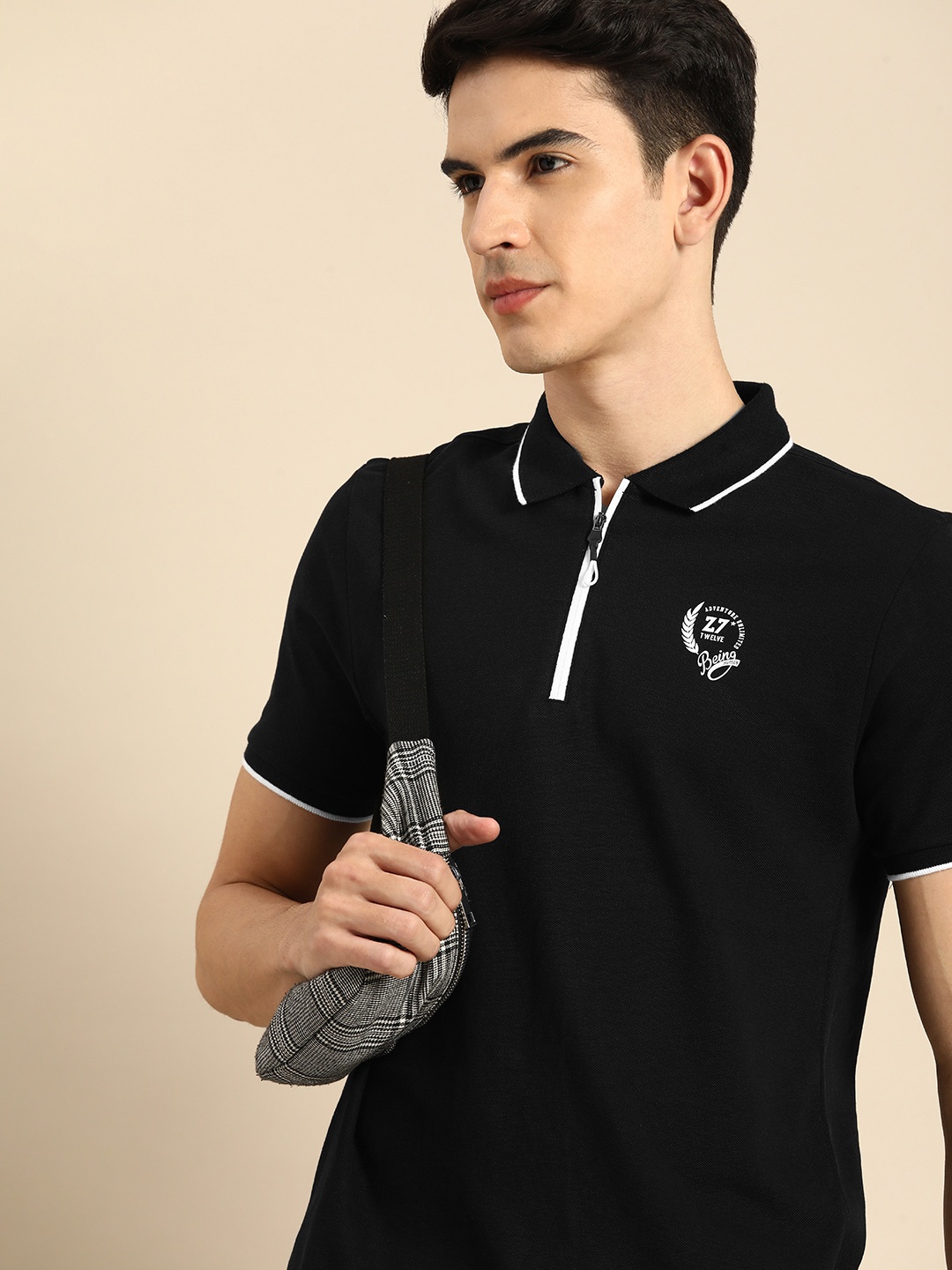 

Being Human Men Black Polo Collar Pure Cotton T-shirt