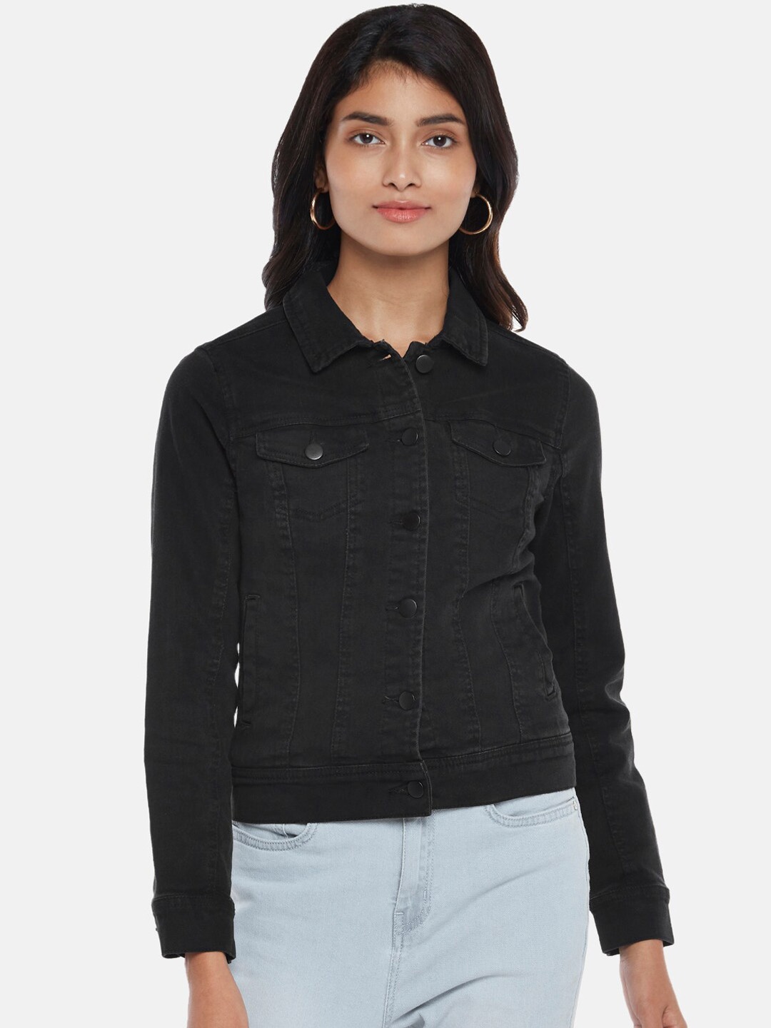 

Honey by Pantaloons Women Black Crop Denim Jacket