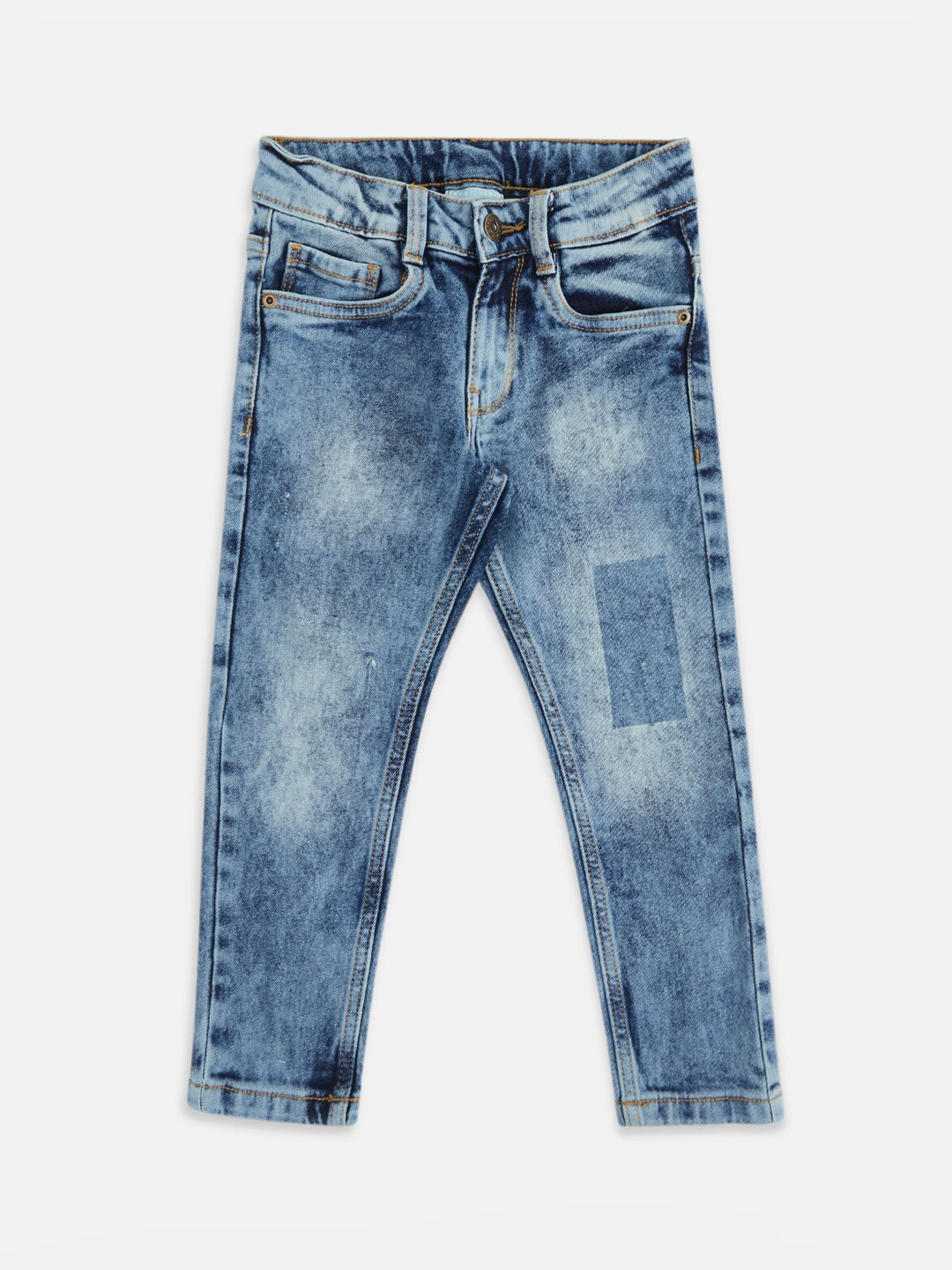 

Pantaloons Junior Boys Blue Tapered Fit Low Distress Heavy Fade Jeans