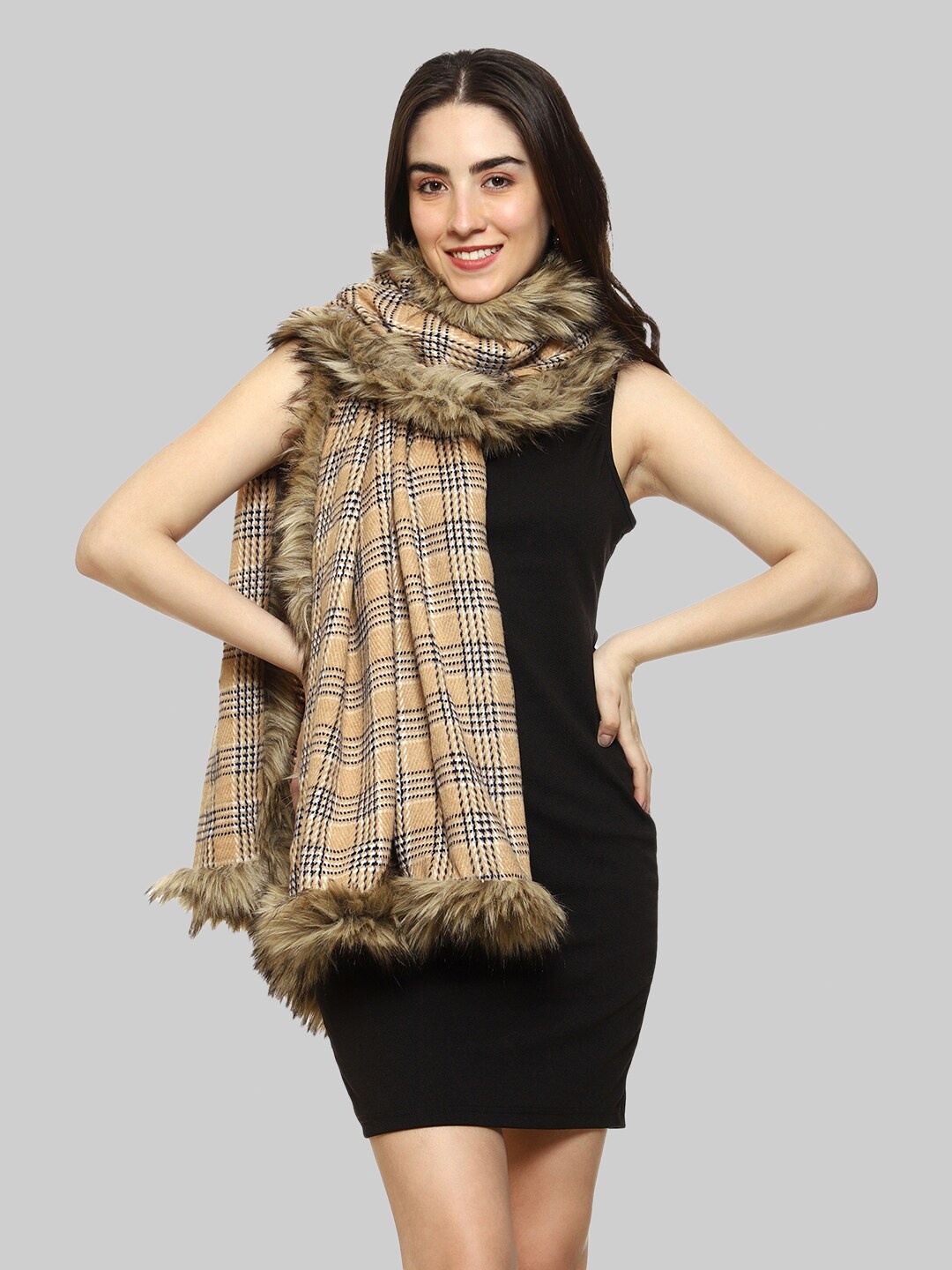 

WEAVERS VILLA Women Mustard & White Printed Stole With Tasselled Border
