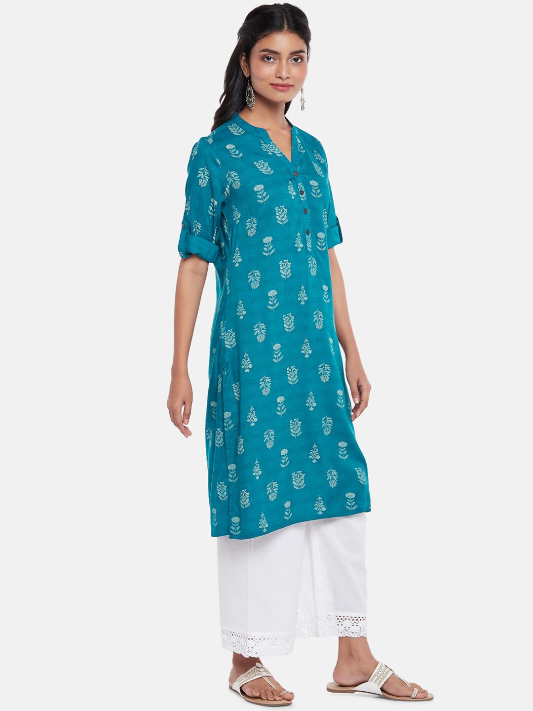 

RANGMANCH BY PANTALOONS Women Blue Ethnic Motifs Printed Thread Work Kurta
