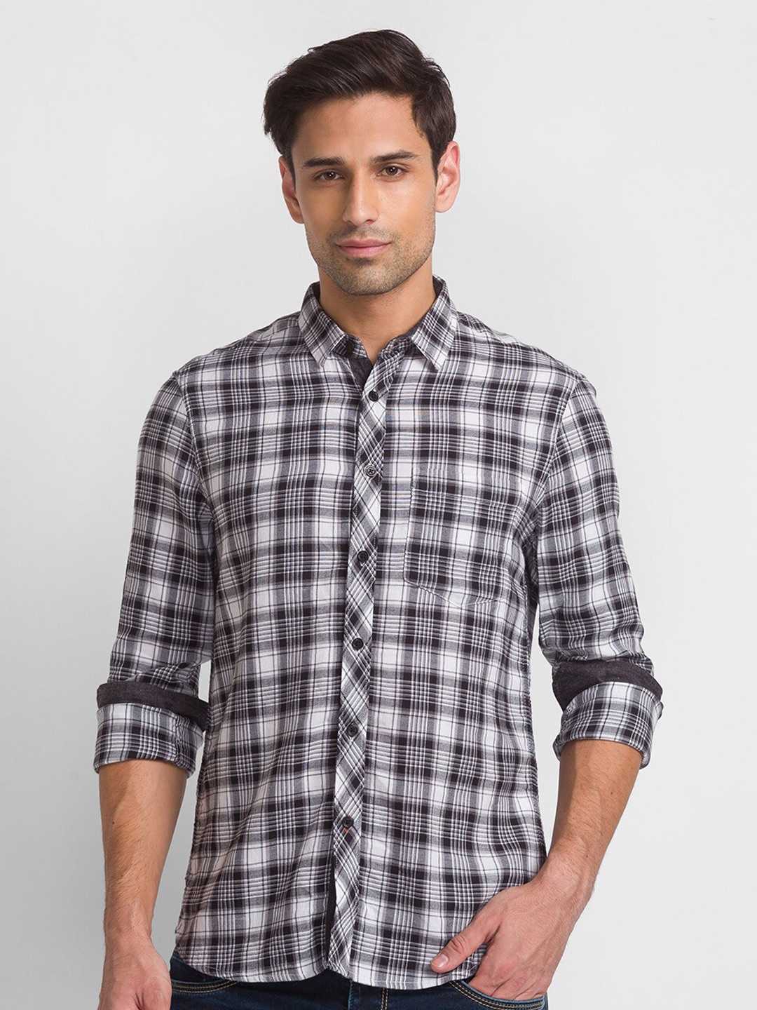 

Globus Men Black Checked Casual Shirt