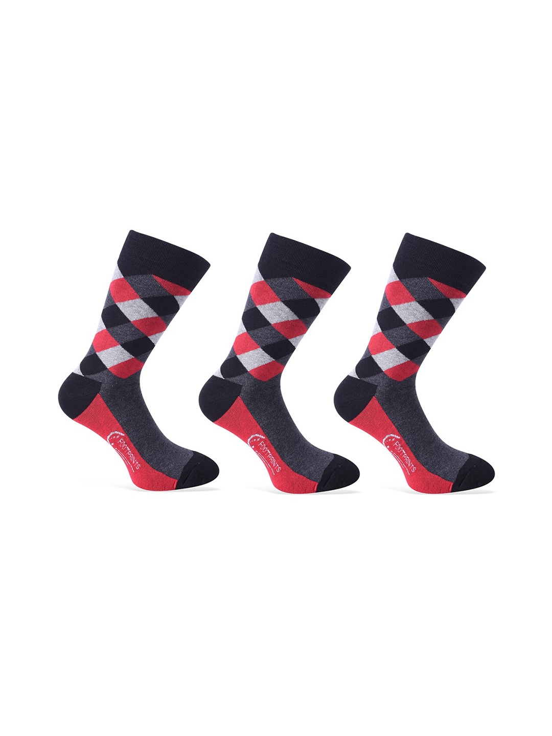 

FOOTPRINTS Men Red & Black Pack of 3 Checked Combed Cotton Calf-Length Socks