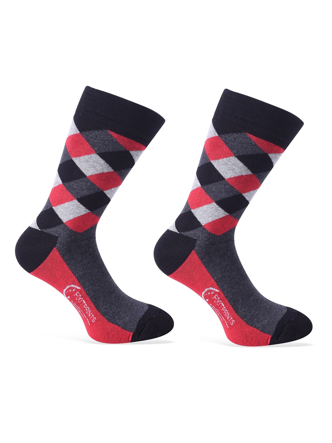 

FOOTPRINTS Men Pack Of 2 Checked Calf-Length Socks, Black