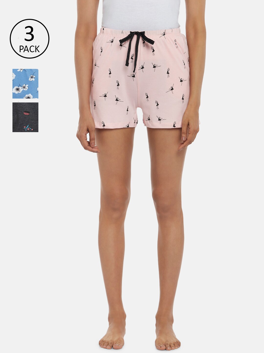 

Dreamz by Pantaloons Women Pack Of 3 Pink & Blue Printed Lounge Shorts