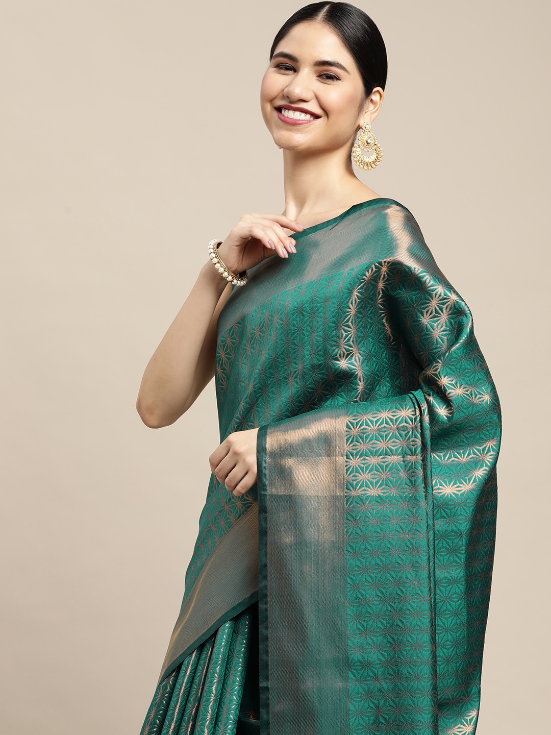 

Mitera Green & Copper Zari Kanjeevaram Saree