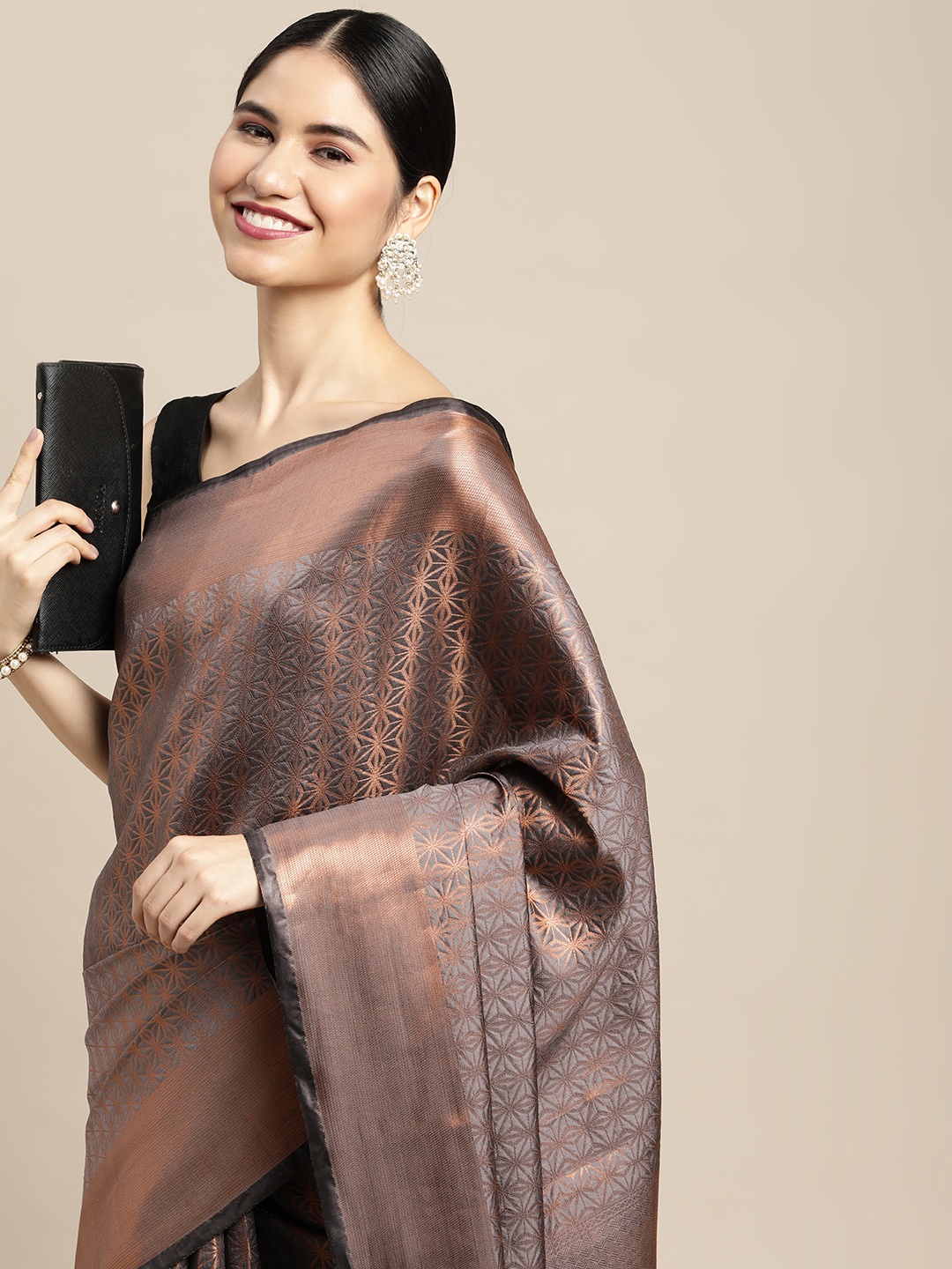 

Mitera Grey & Copper Zari Kanjeevaram Saree