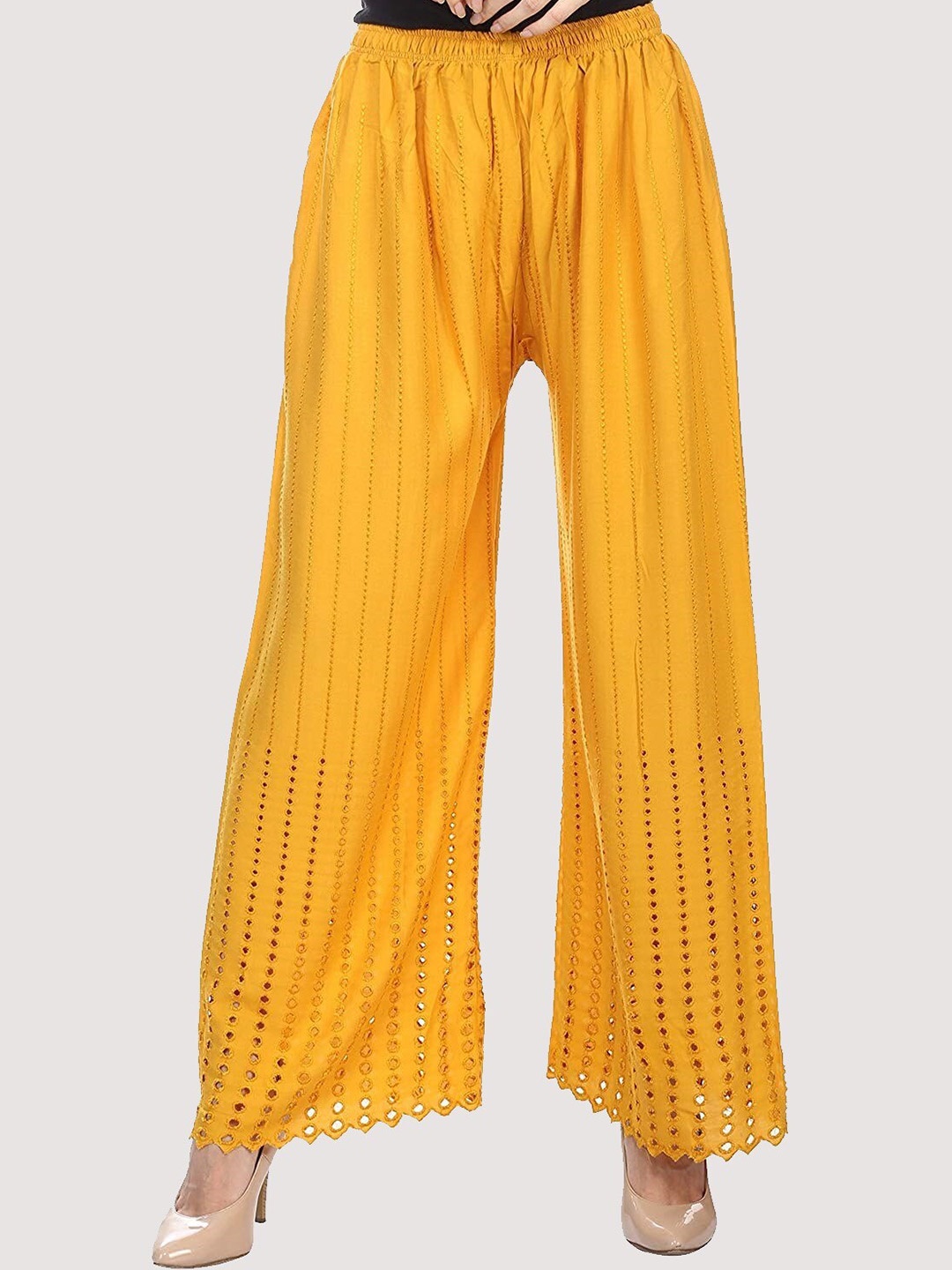 

Trendzmy Women Yellow Flared Palazzos