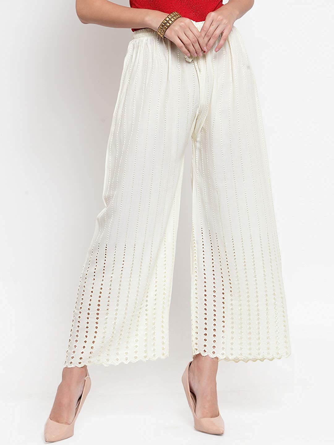 

Trendzmy Women Cream-Coloured Flared Palazzos