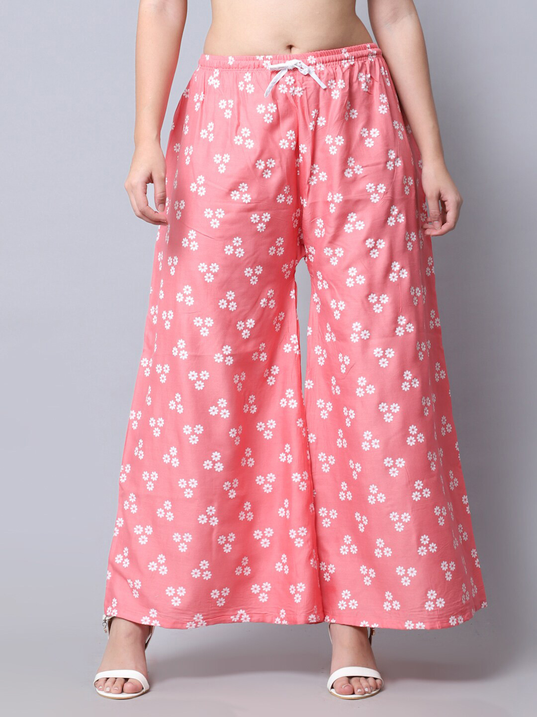

GRACIT Women Pink & White Floral Printed Ethnic Palazzos
