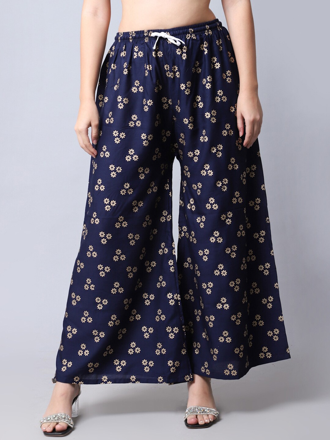 

GRACIT Women Navy Blue & Cream-Coloured Floral Printed Ethnic Palazzos