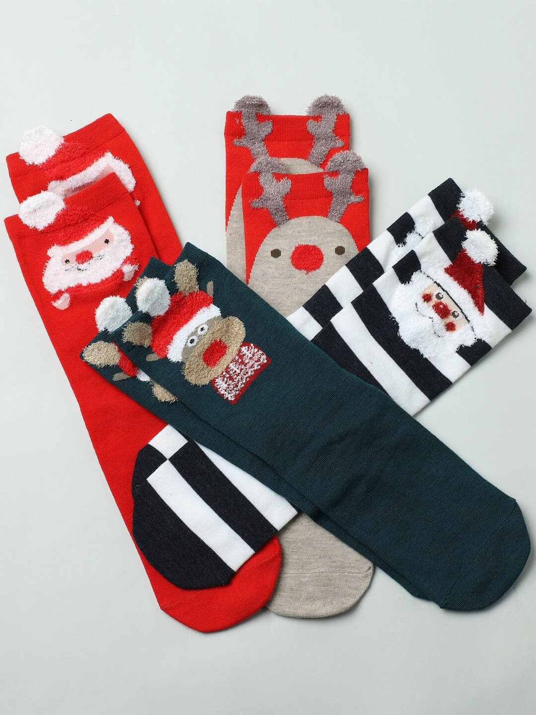 

ONLY Women Red and Green Pack Of 4 Cotton Calf-Length Socks