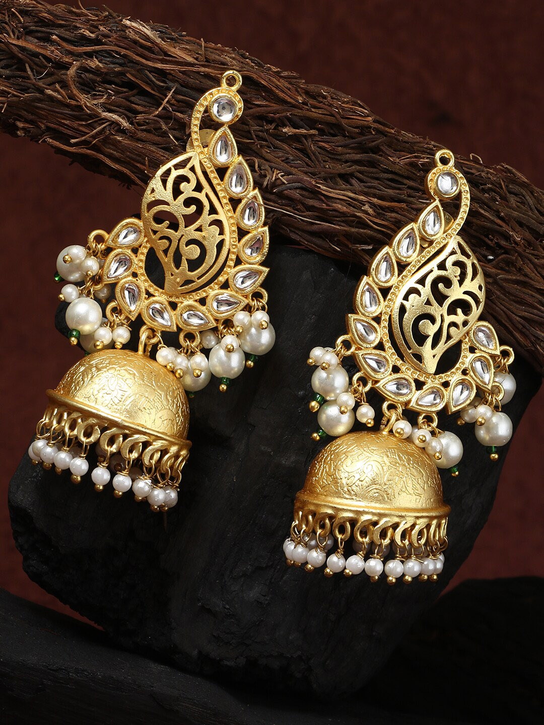 

Adwitiya Collection Gold-Toned Dome Shaped Jhumkas Earrings