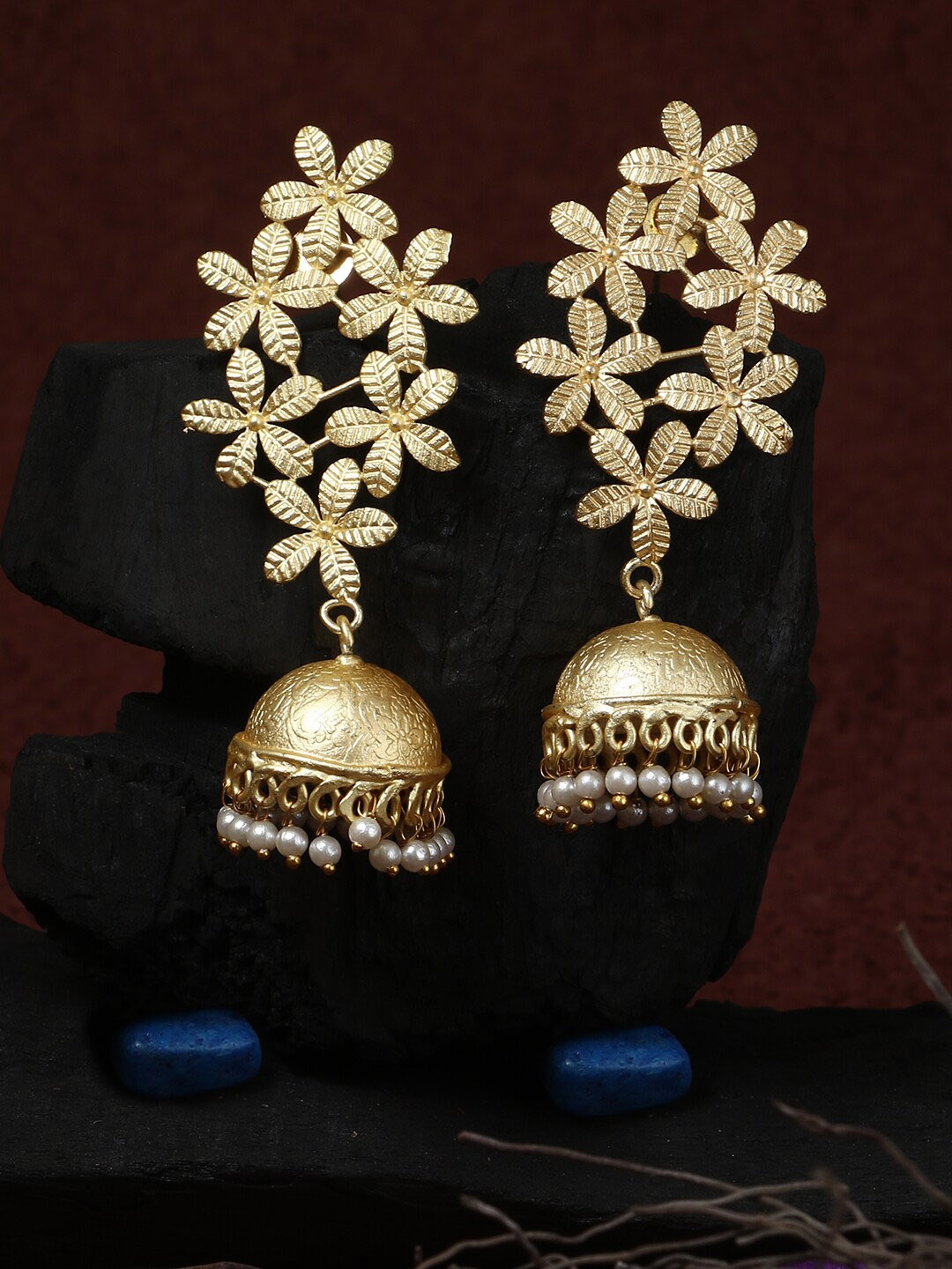 

Adwitiya Collection Gold-Toned Floral Jhumkas Earrings