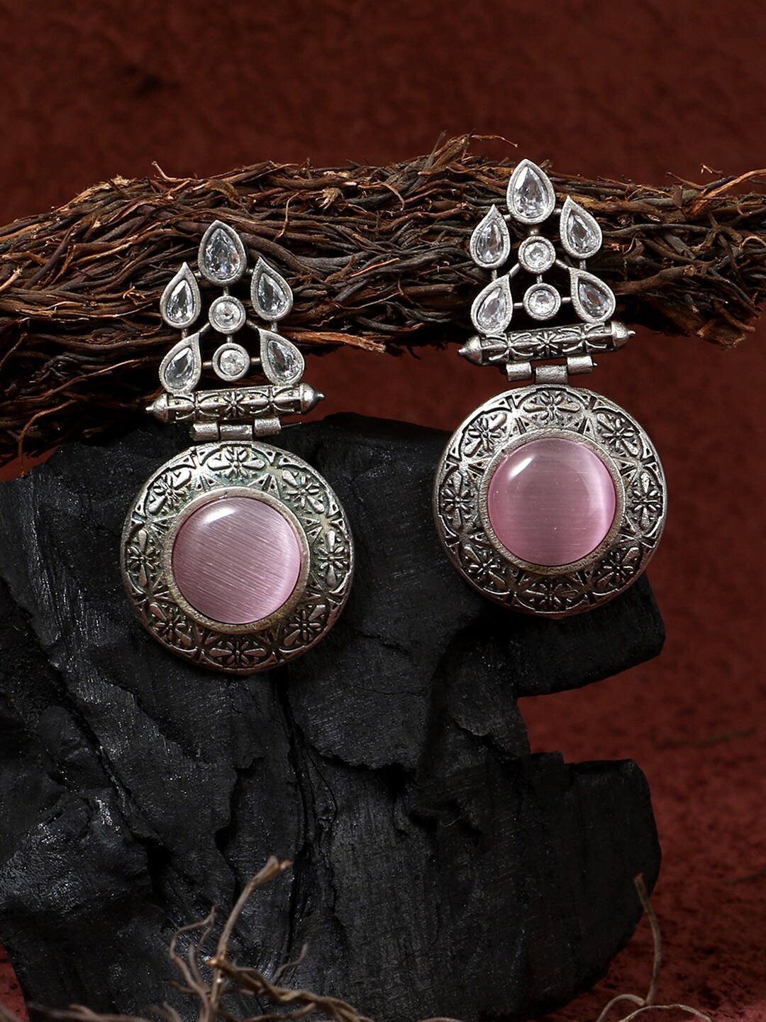 

Adwitiya Collection Silver-Toned Contemporary Drop Earrings