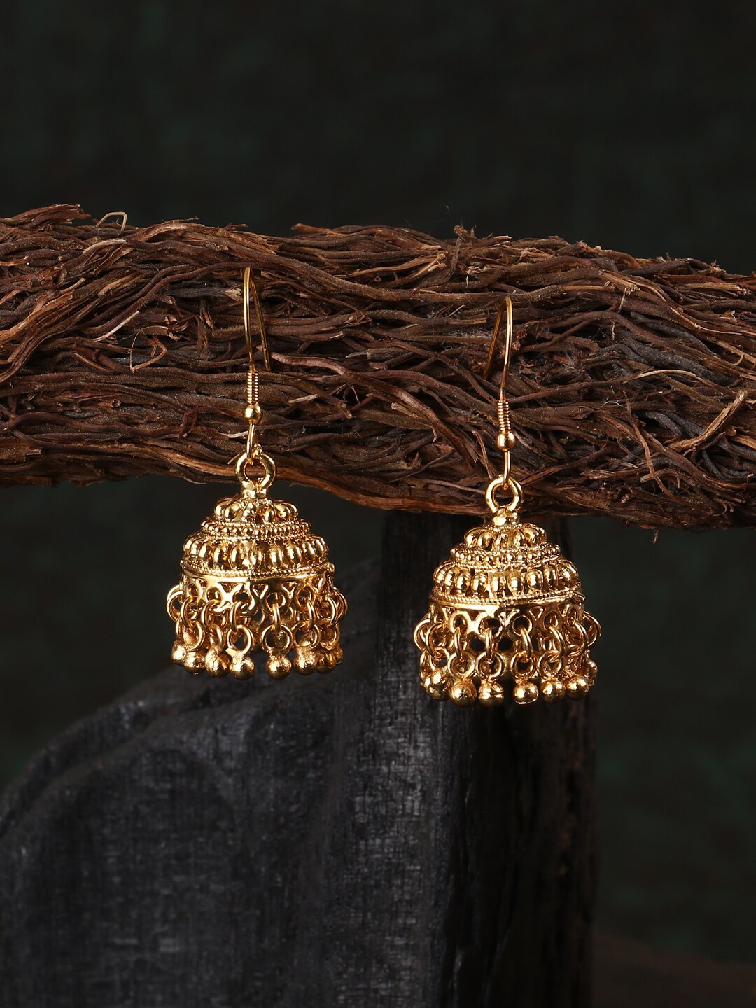 

Adwitiya Collection Gold-Toned Dome Shaped Jhumkas Earrings