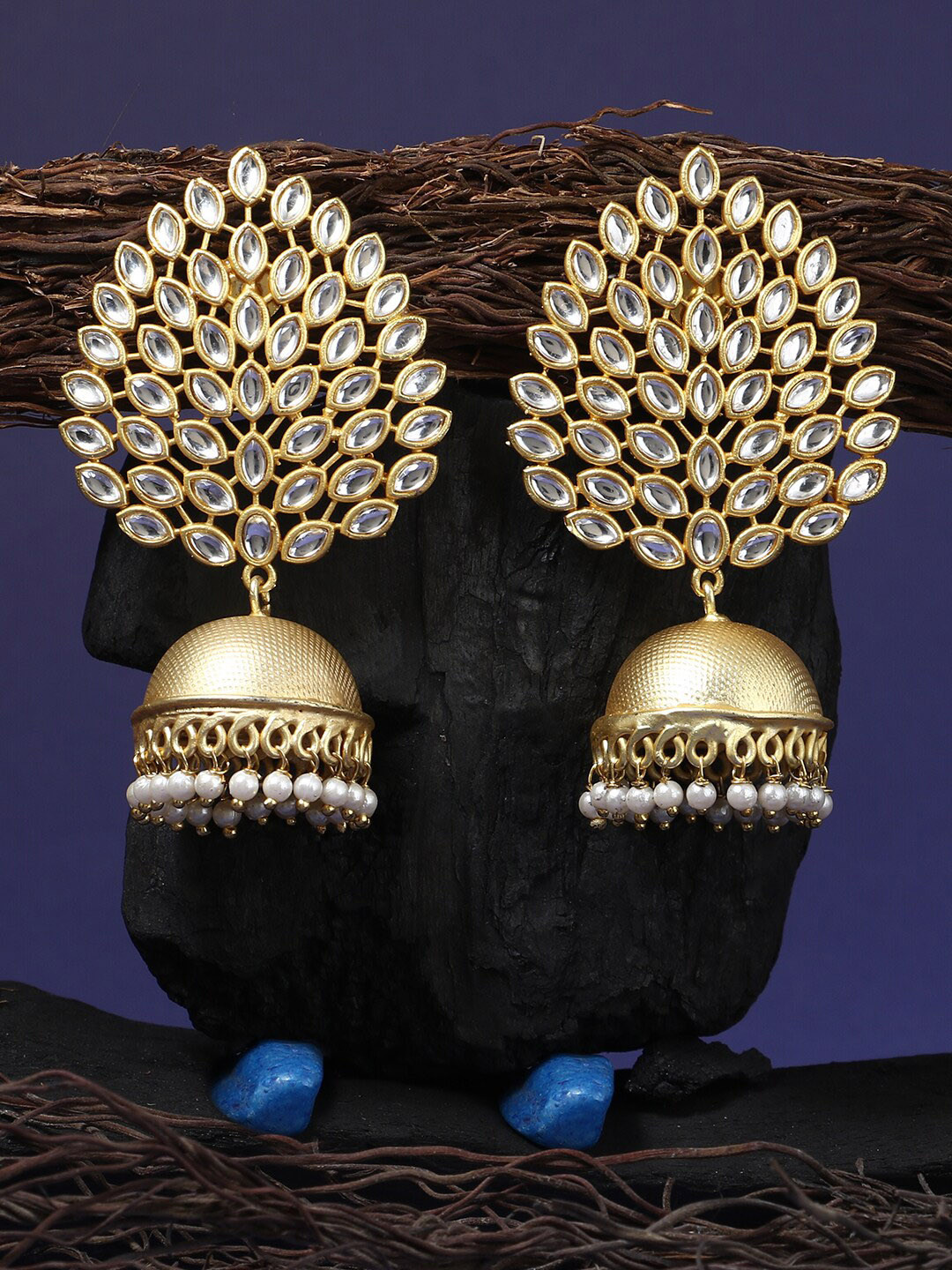 

Adwitiya Collection Gold-Toned & White Dome Shaped Jhumkas Earrings
