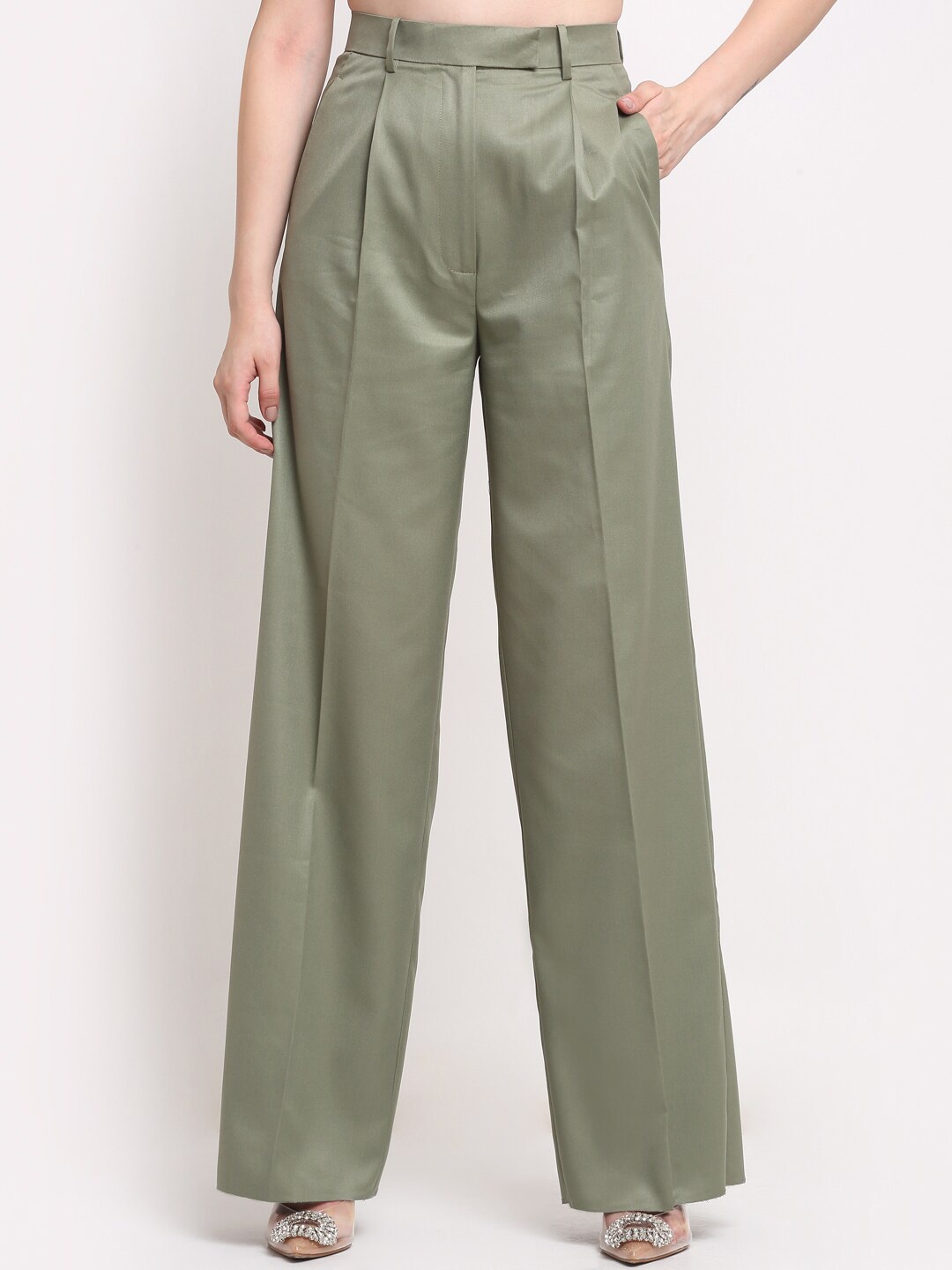

Ennoble Women Green Smart High-Rise Easy Wash Pleated Trousers
