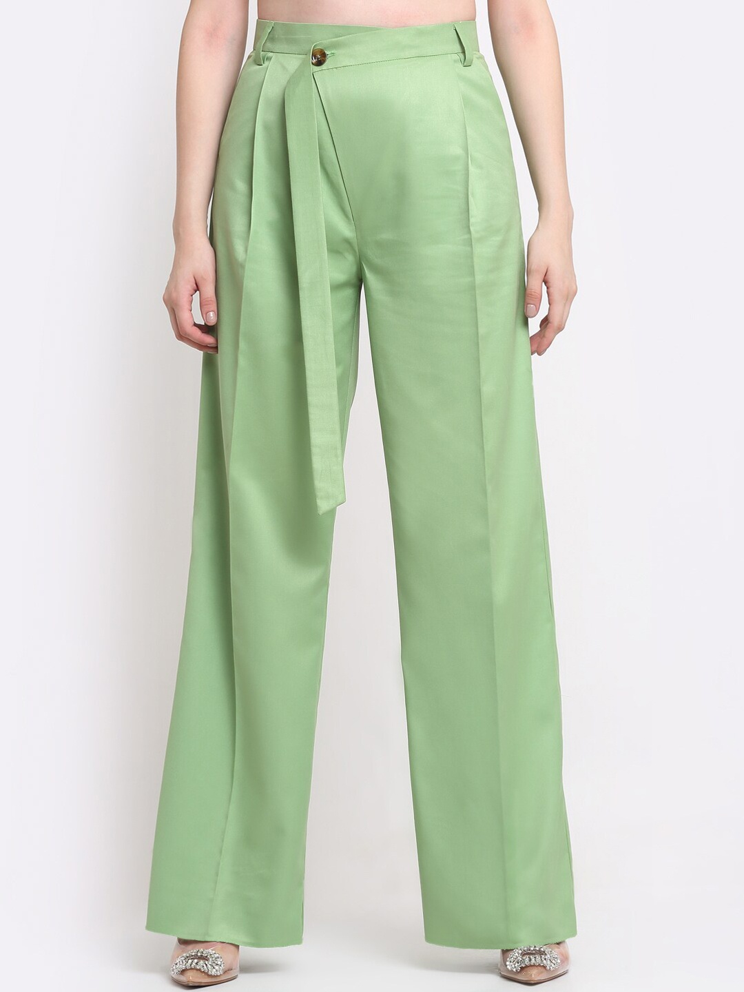 

Ennoble Women Green Smart High-Rise Regular Fit Pleated Trousers