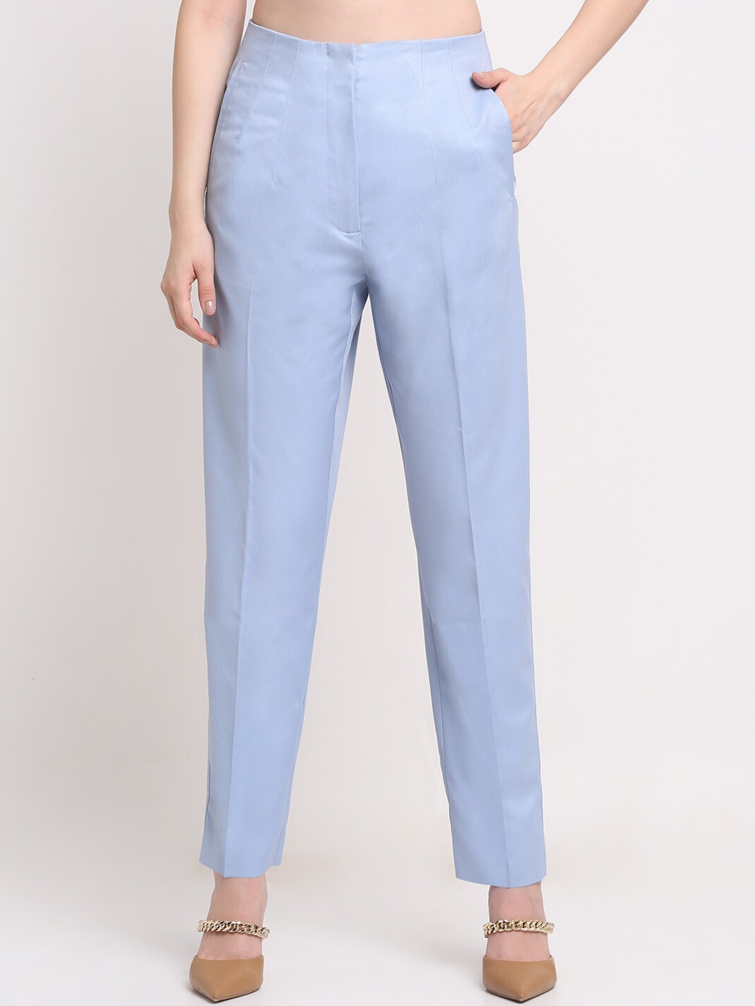 

Ennoble Women Blue Smart High-Rise Regular Fit Trousers