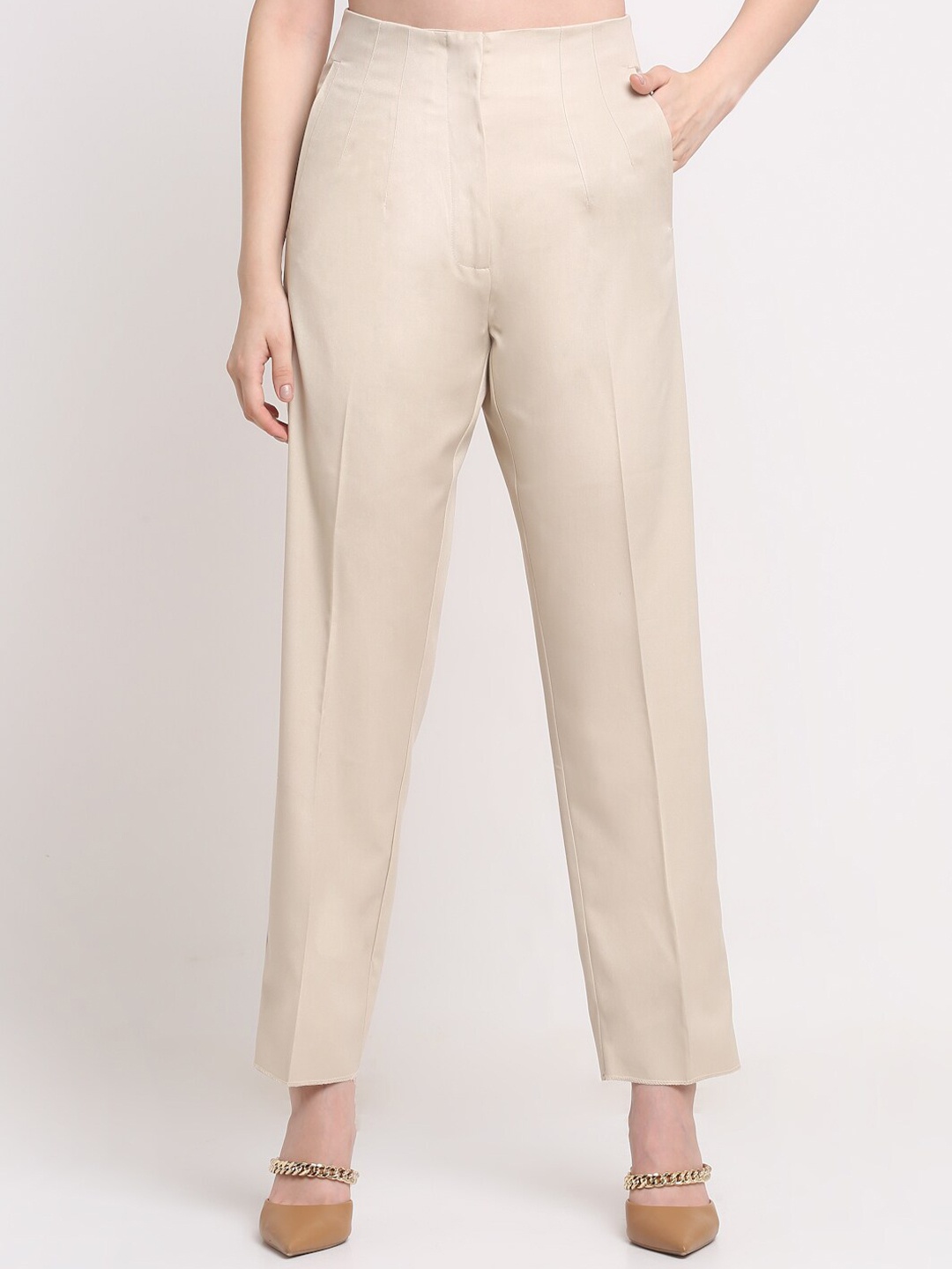 

Ennoble Women Beige Smart High-Rise Easy Wash Trousers