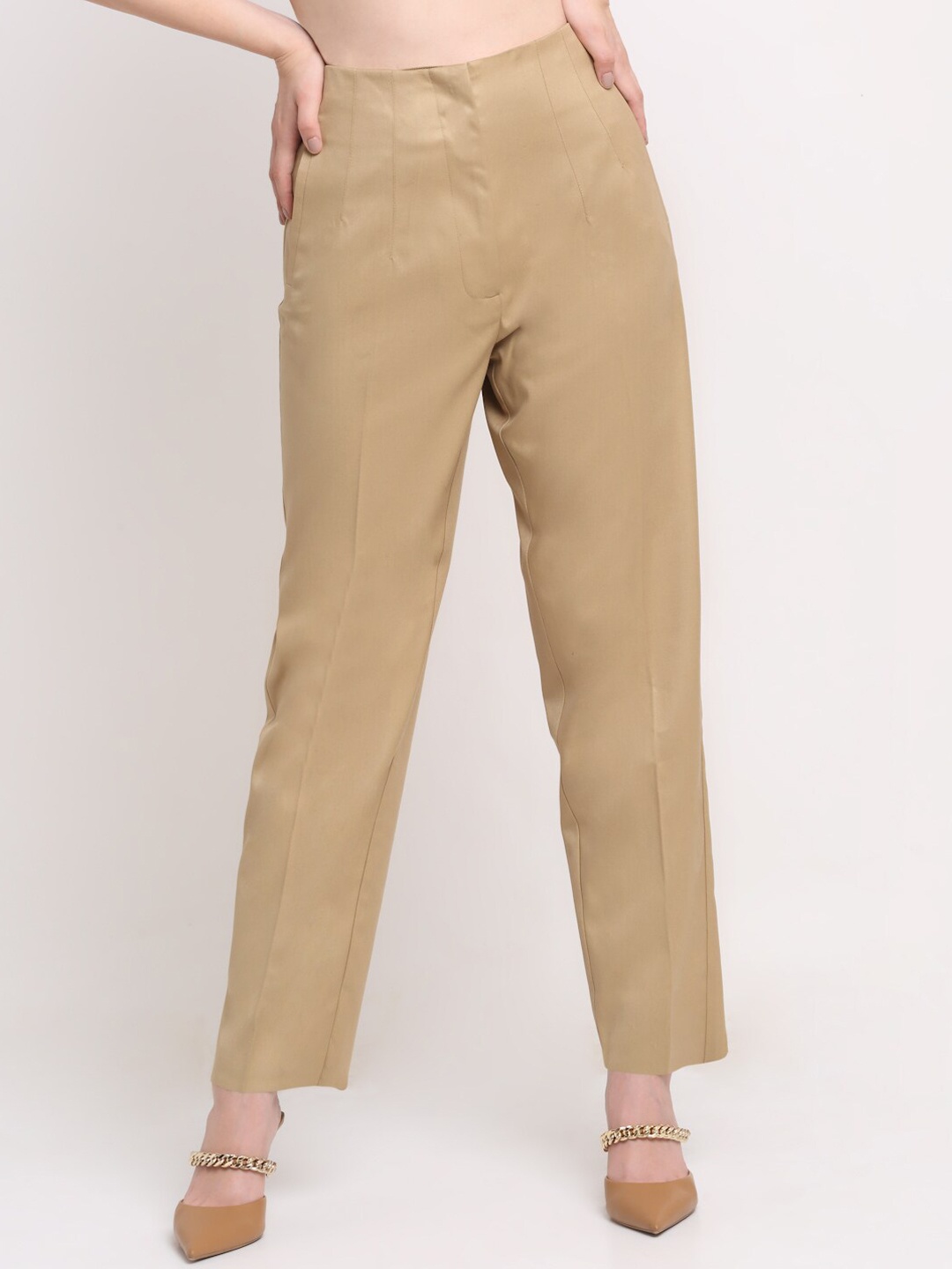 

Ennoble Women Khaki Smart High-Rise Easy Wash Trousers