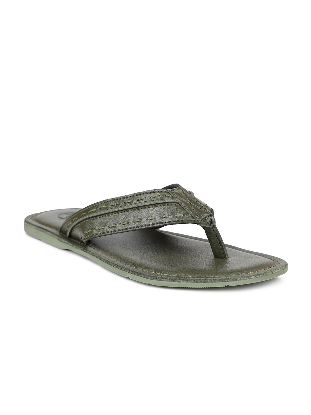 

PRIVO by Inc.5 Men Olive Green Leather Comfort Sandals