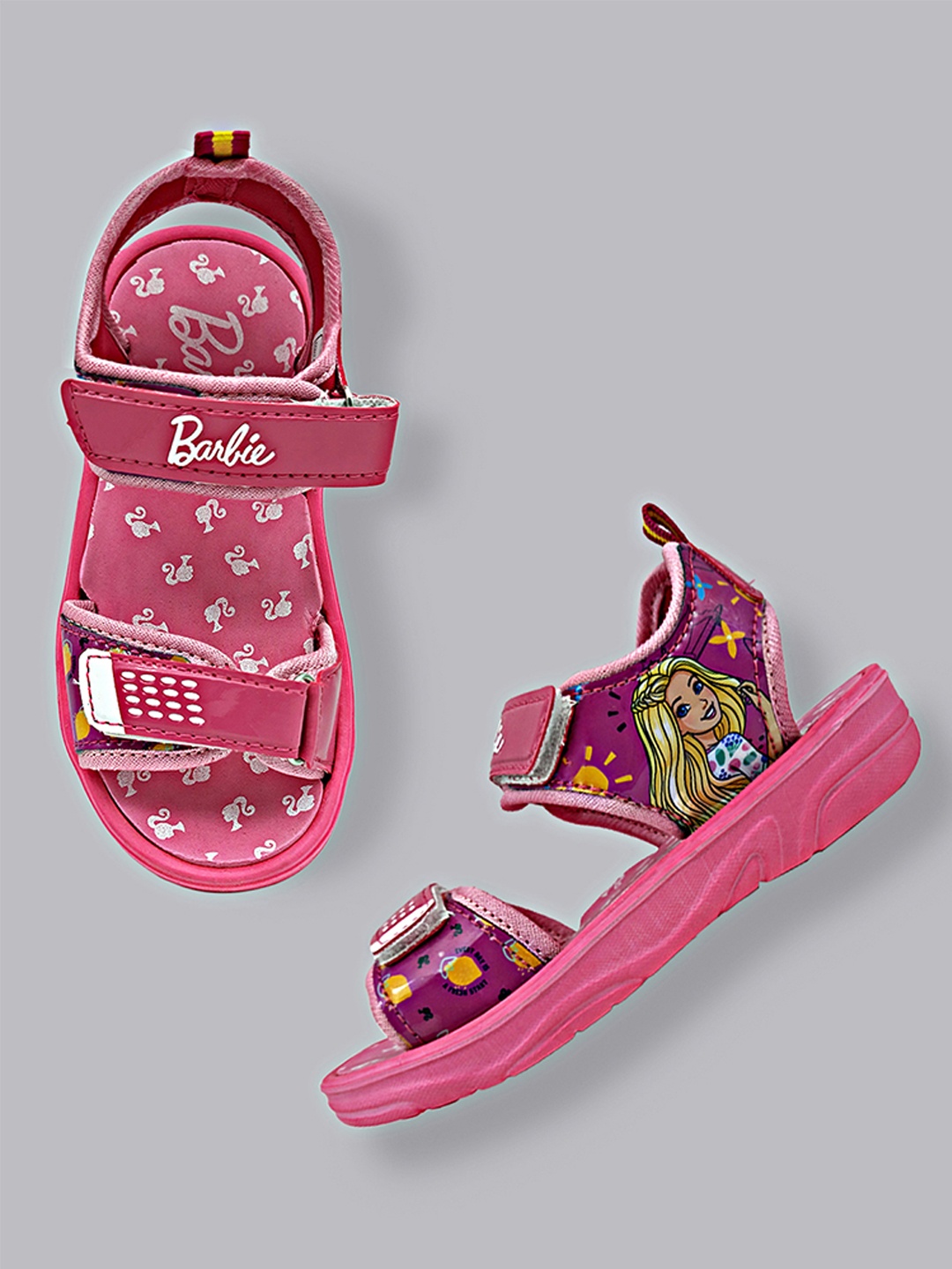 

Kids Ville Girls Pink Barbie Printed Open Toe Flats