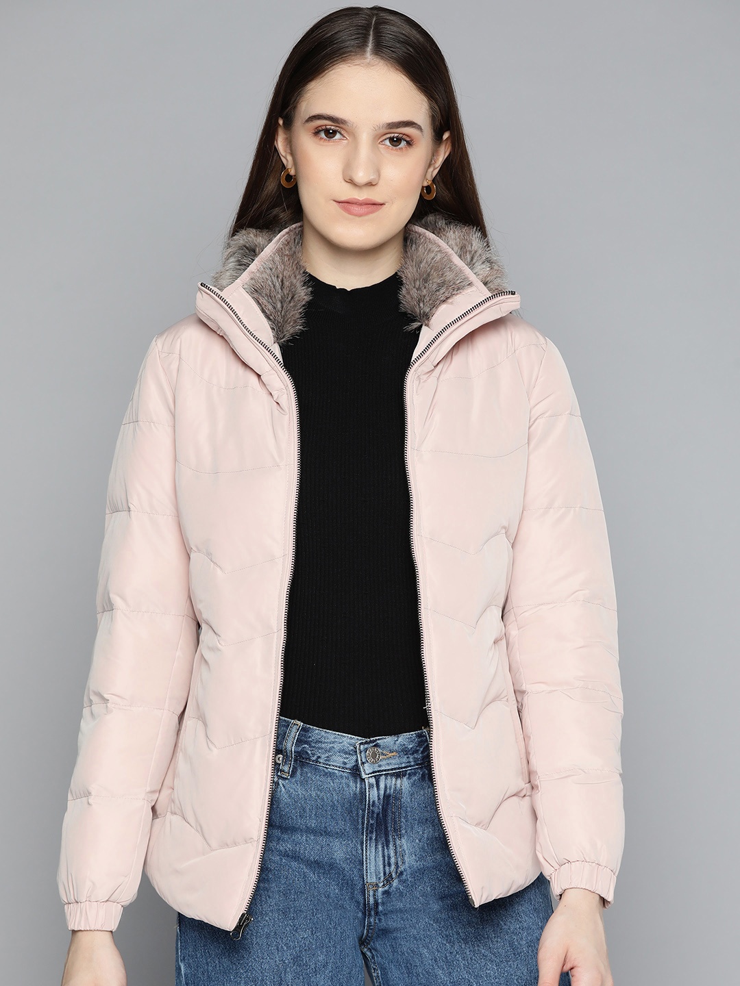 

Fort Collins Women Pink Woven Faux-Fur Trim Parka Jacket
