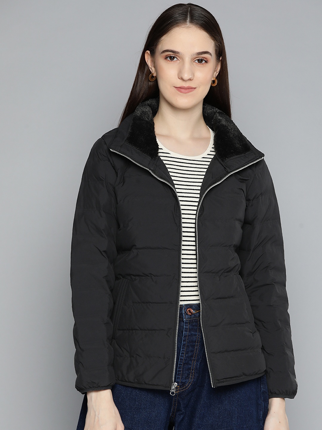 

Fort Collins Women Black Solid Padded Jacket