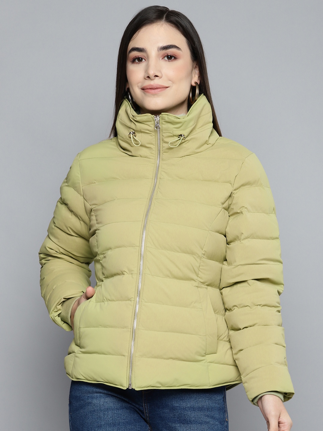 

Fort Collins Women Green Solid Padded Jacket