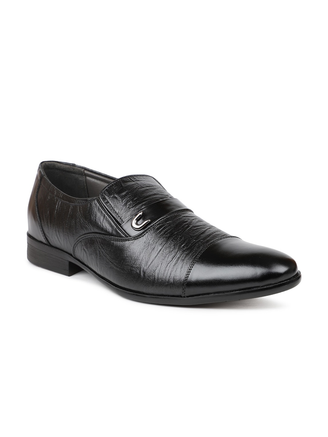 

PRIVO by Inc.5 Men Black Solid Leather Formal Loafers Slip-Ons